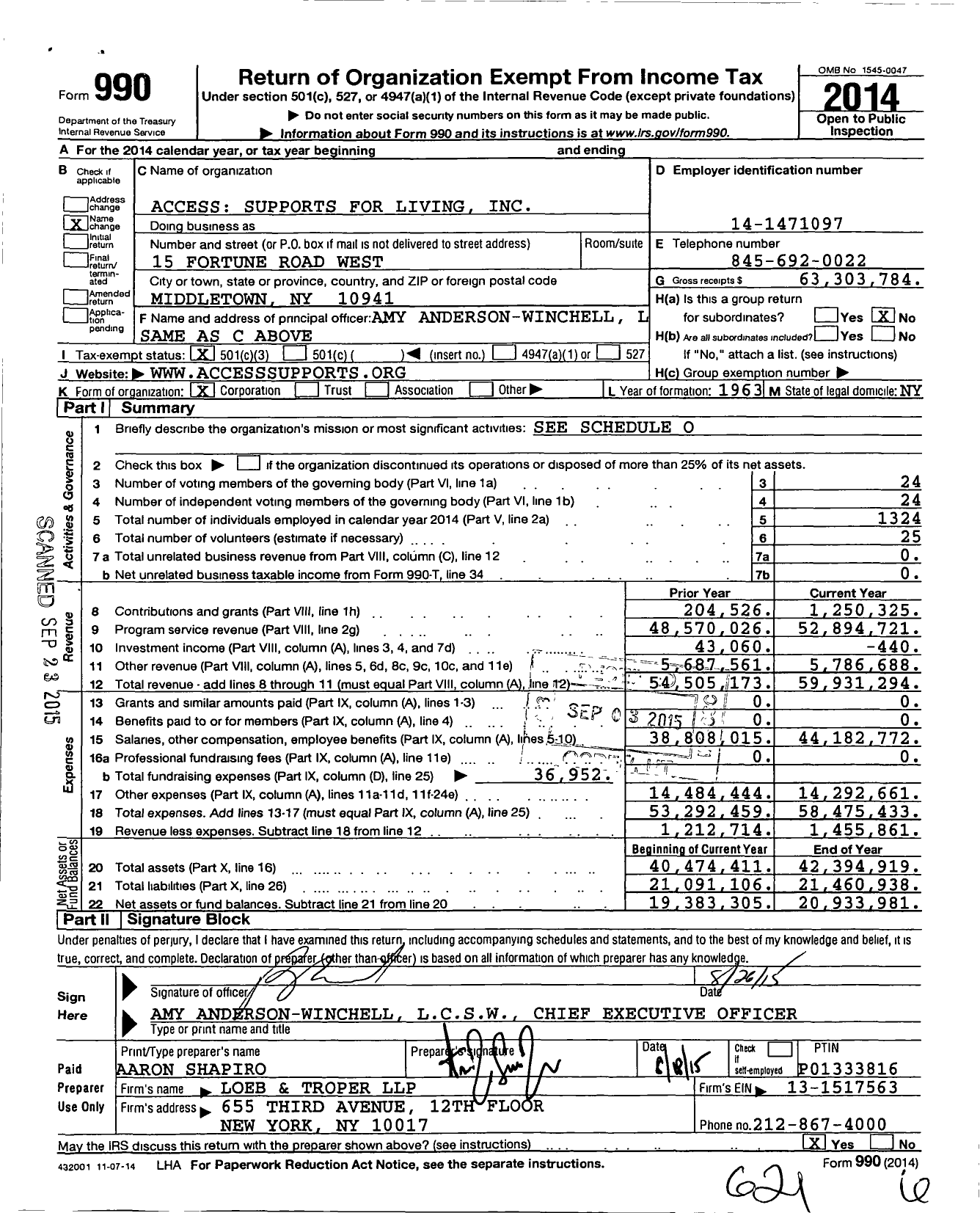 Image of first page of 2014 Form 990 for Access Supports For Living