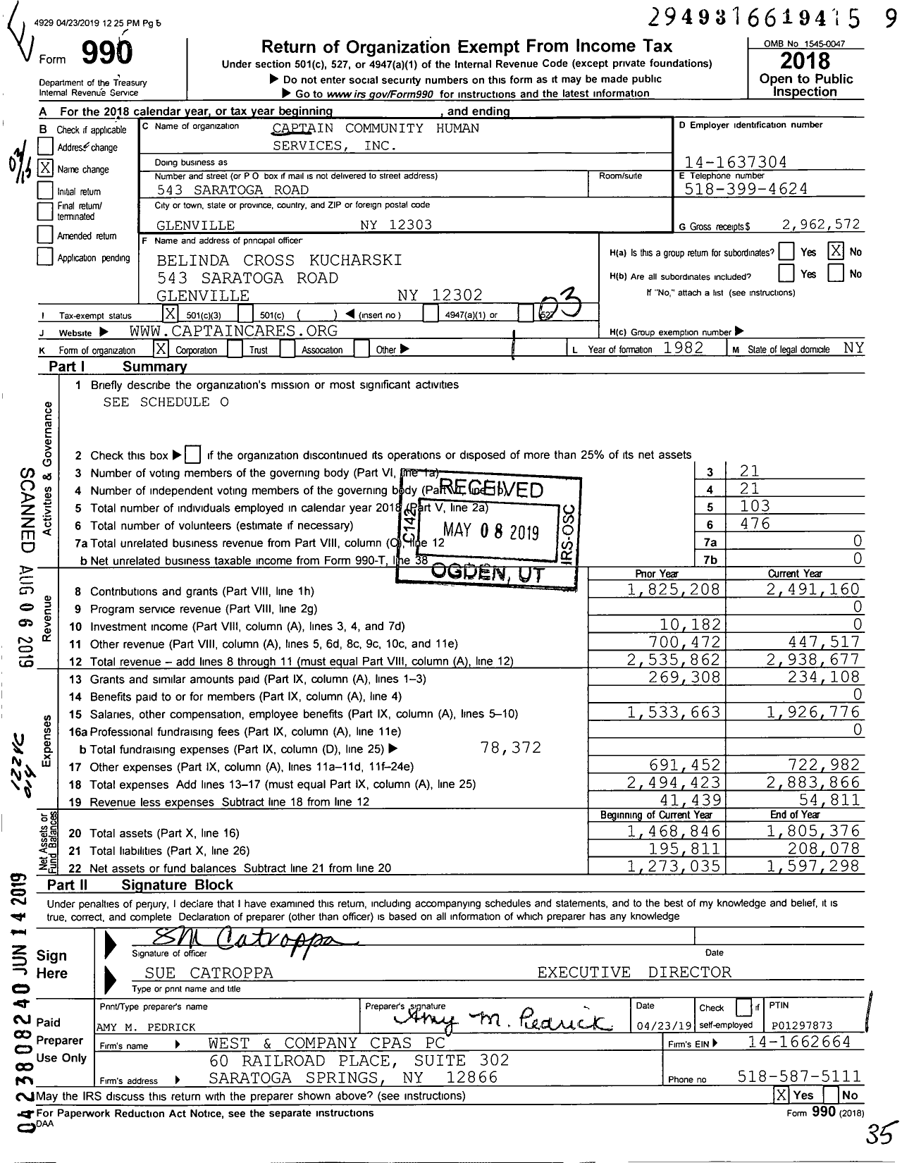 Image of first page of 2018 Form 990 for Captain Community Human Services