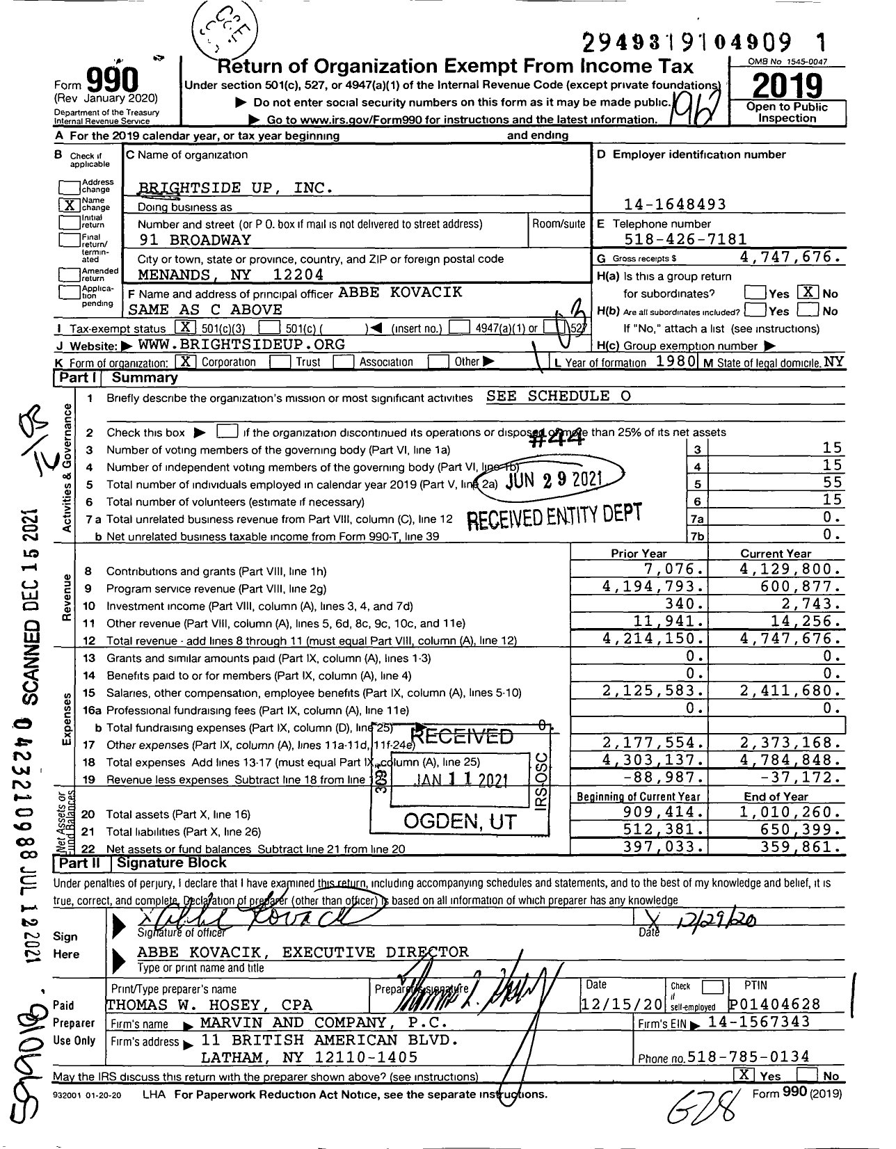 Image of first page of 2019 Form 990 for Brightside Up