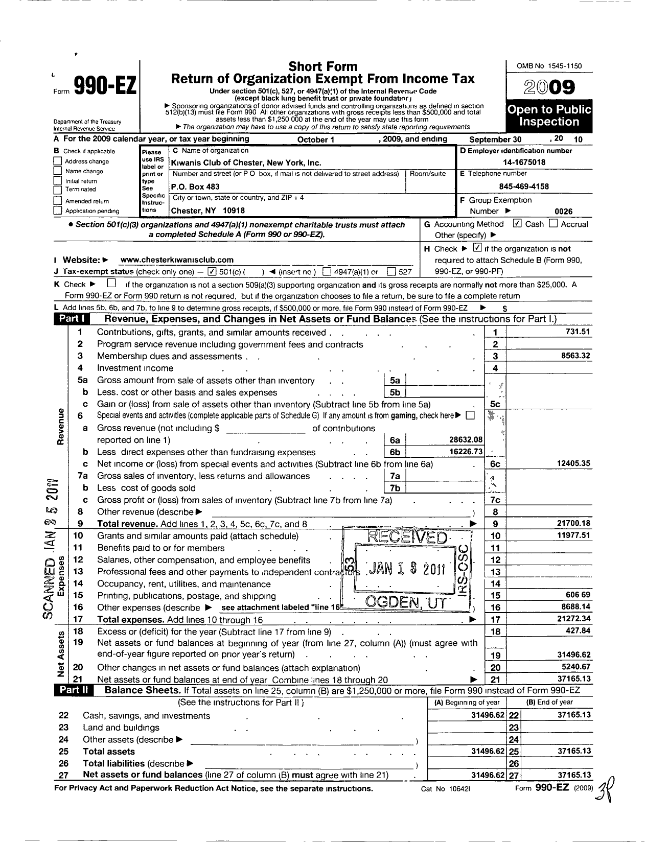 Image of first page of 2009 Form 990EO for Kiwanis International - K08123 Chester