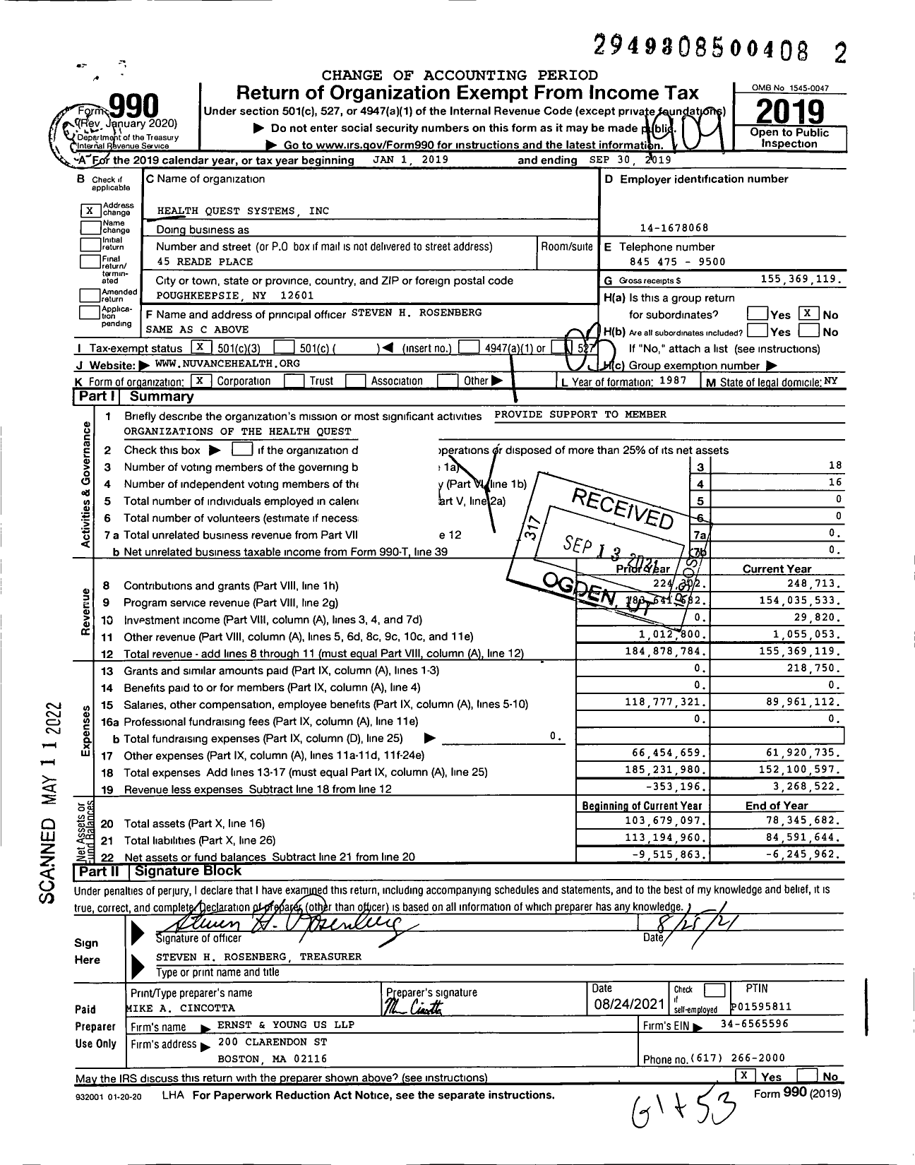 Image of first page of 2018 Form 990 for Health Quest Systems