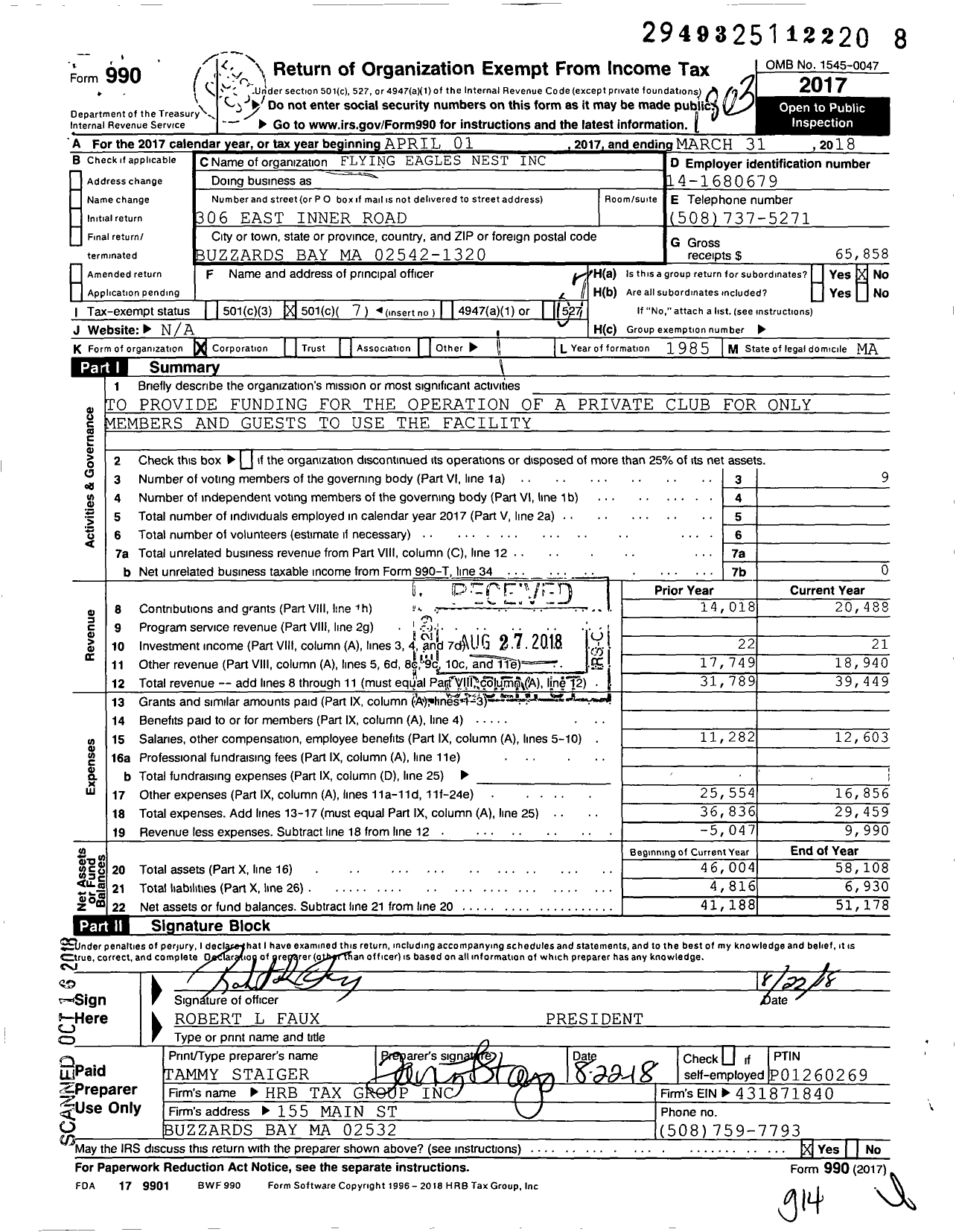 Image of first page of 2017 Form 990O for Flying Eagles Nest