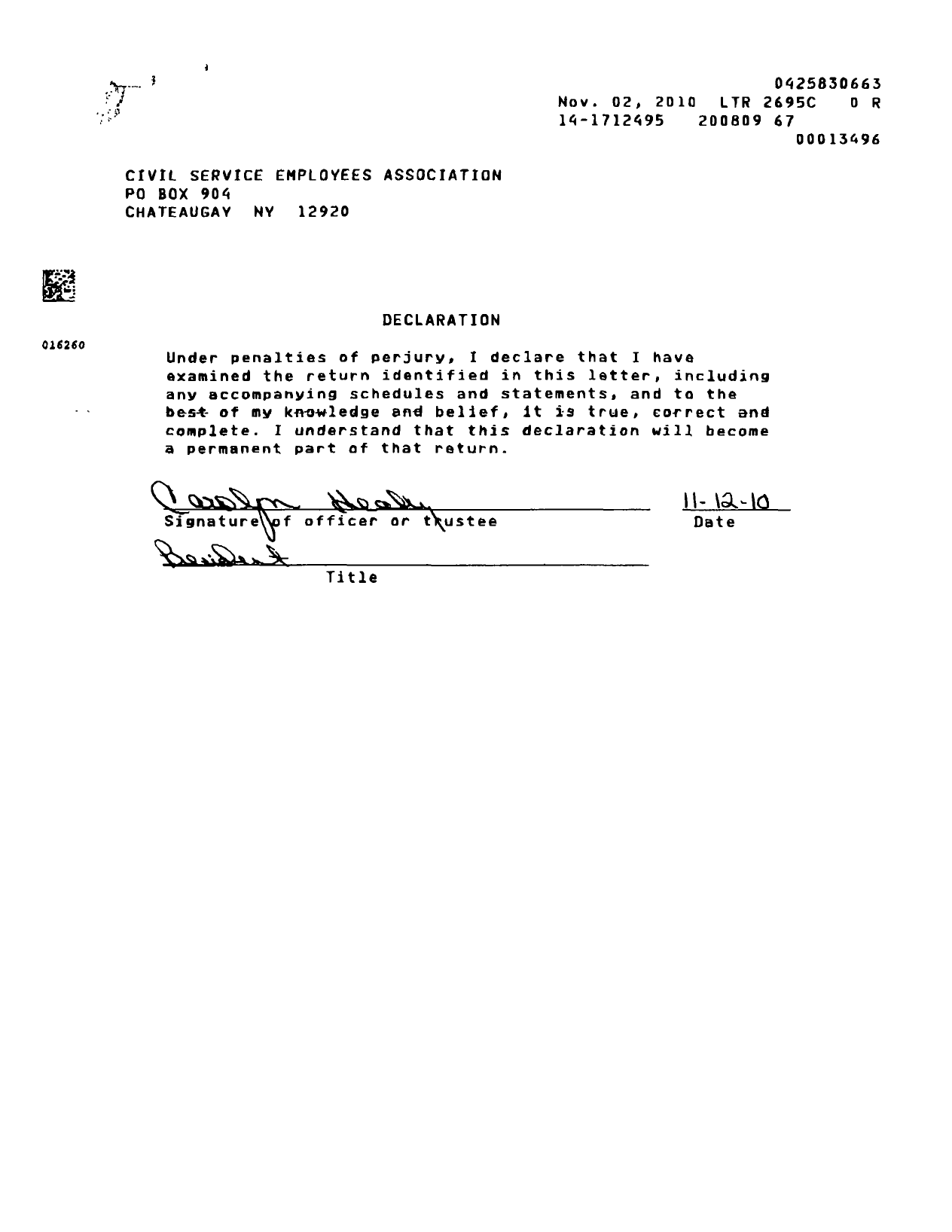 Image of first page of 2007 Form 990EOR for Civil Service Employees Association - 0817-685700 Chateaugay CTRL SCH