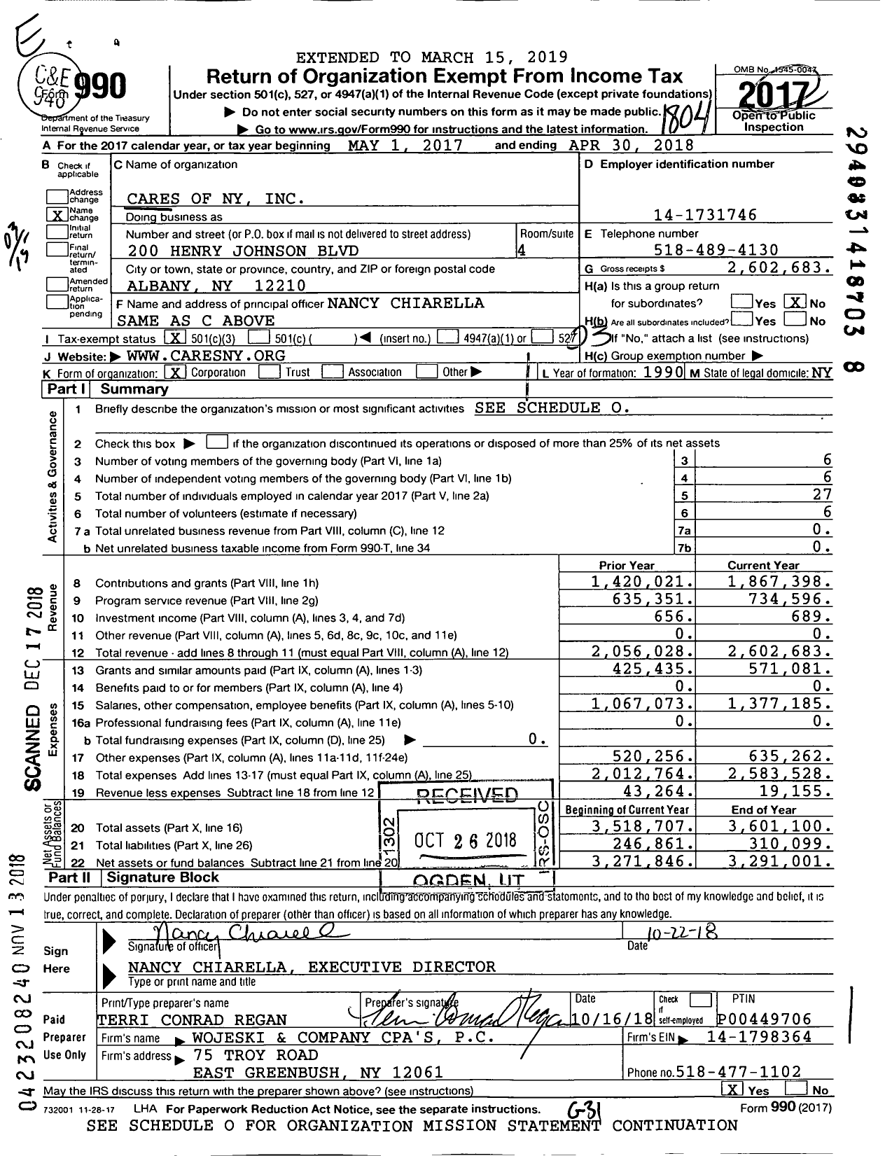 Image of first page of 2017 Form 990 for Cares of Ny