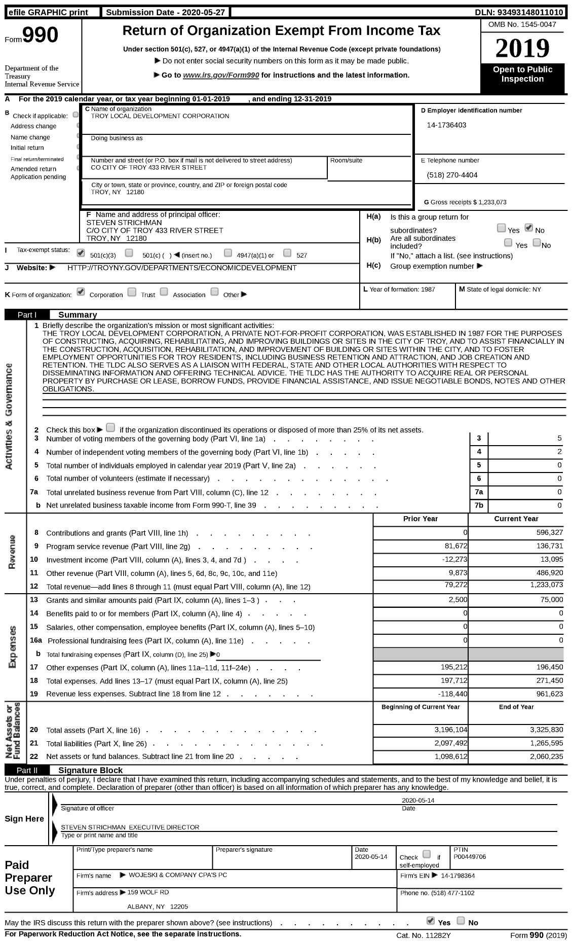 Image of first page of 2019 Form 990 for Troy Local Development Corporation