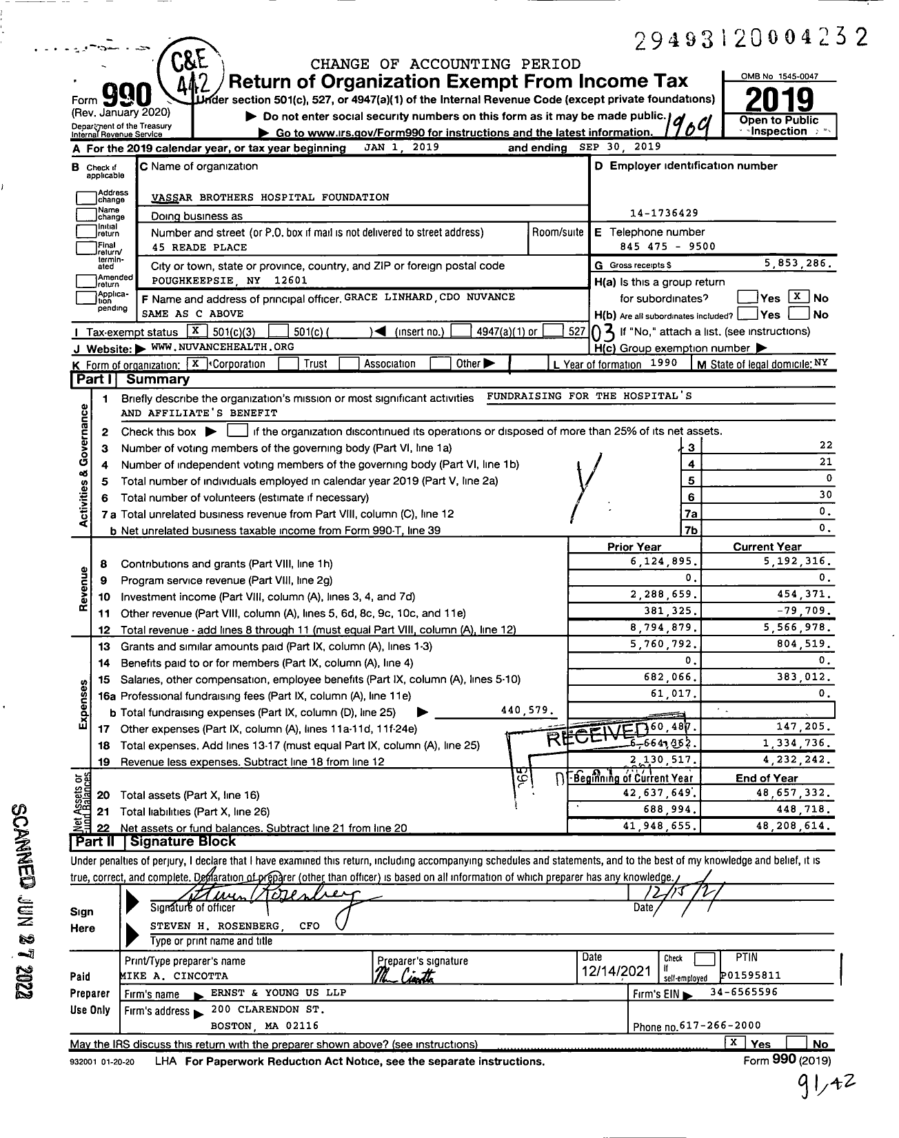 Image of first page of 2018 Form 990 for Vassar Brothers Medical Center Foundation