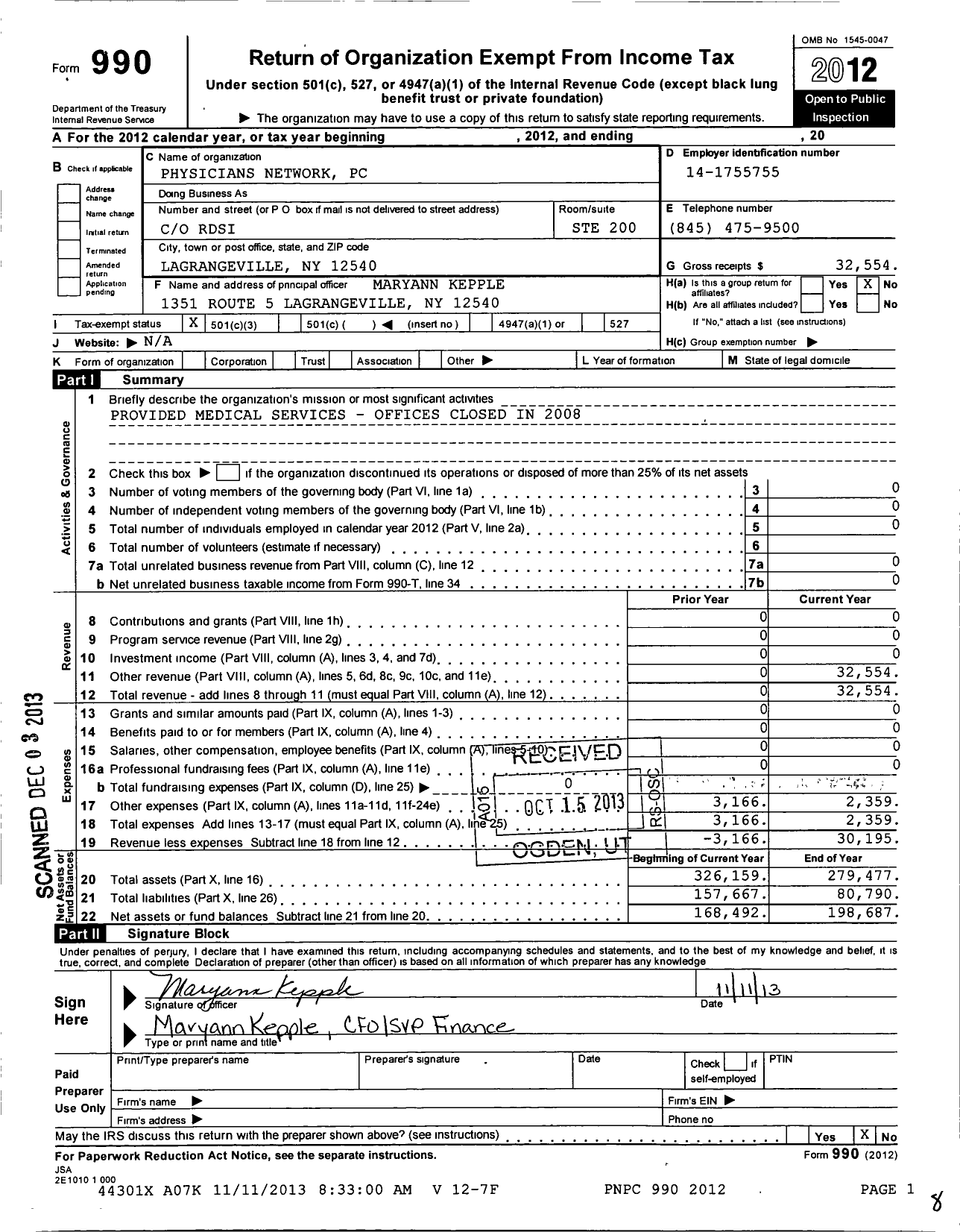 Image of first page of 2012 Form 990 for Physicians Network PC