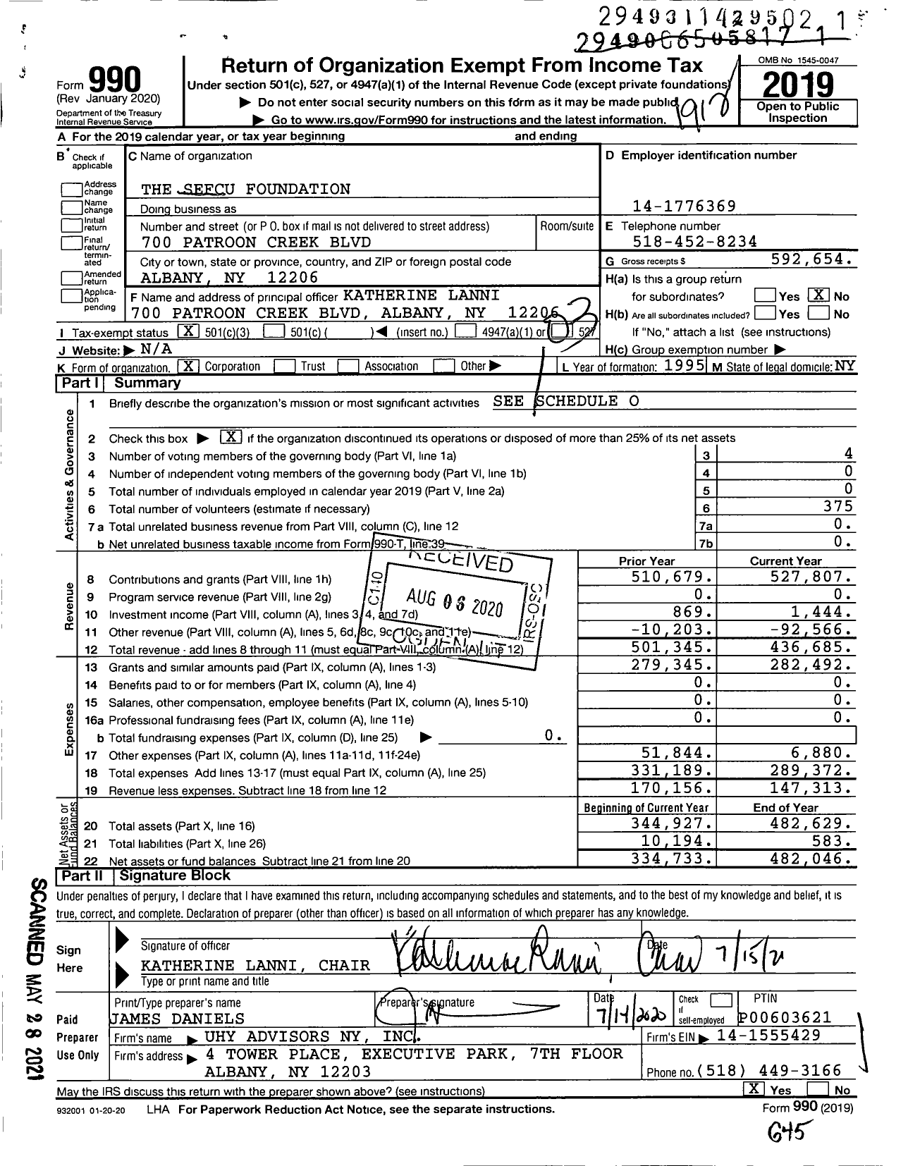 Image of first page of 2019 Form 990 for The Broadview Cares Foundation