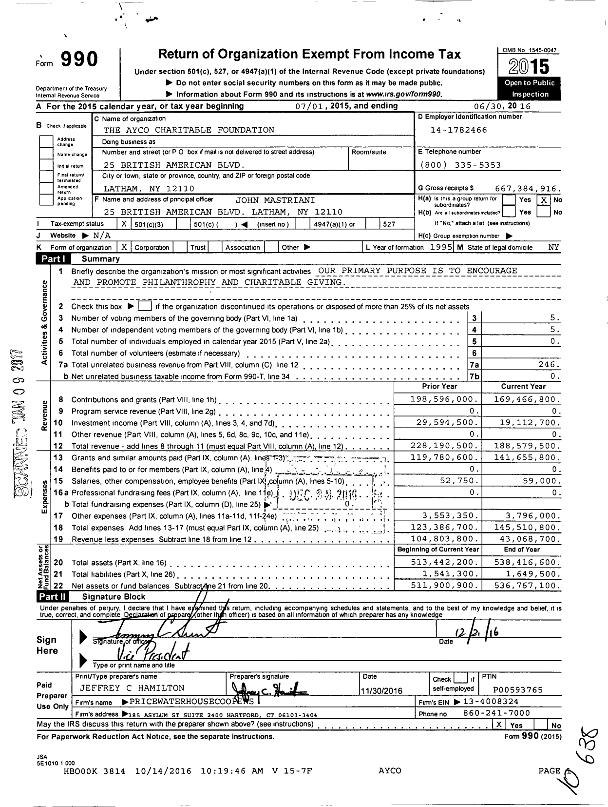 Image of first page of 2015 Form 990 for The Ayco Charitable Foundation