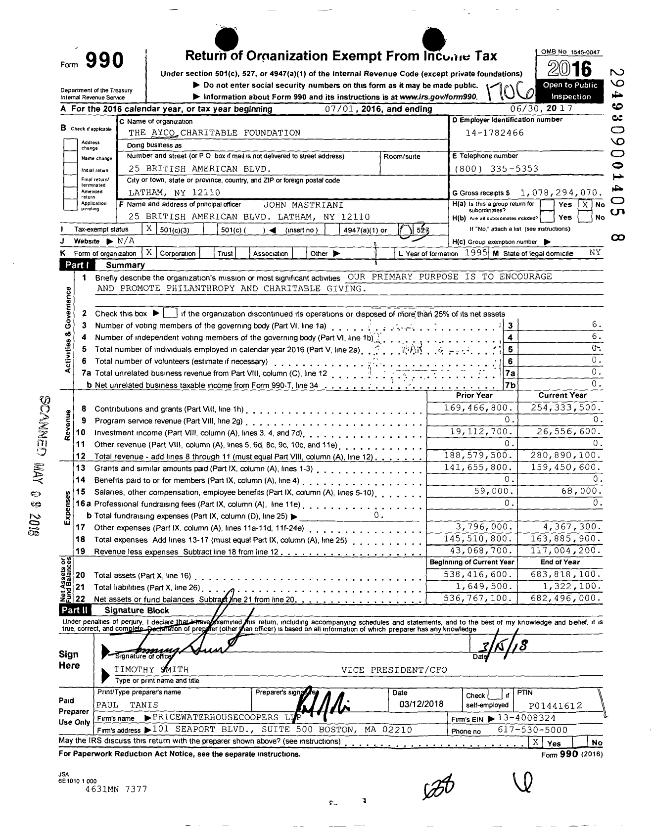 Image of first page of 2016 Form 990 for The Ayco Charitable Foundation