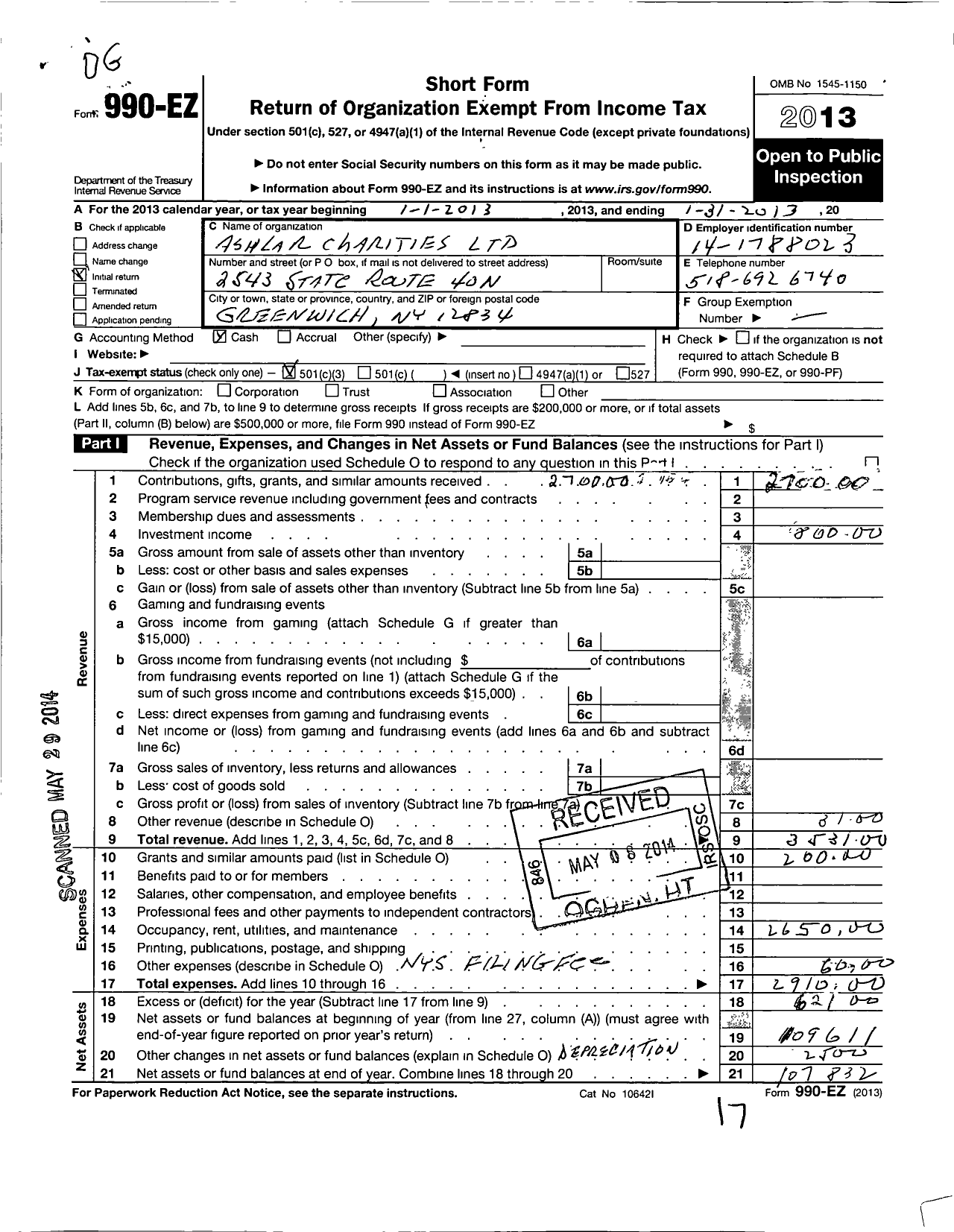 Image of first page of 2012 Form 990EZ for Ashlar Charities