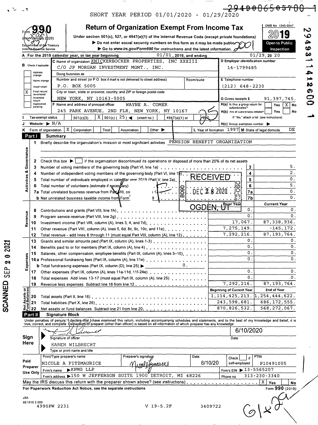 Image of first page of 2019 Form 990O for Knickerbocker Properties XXXIII