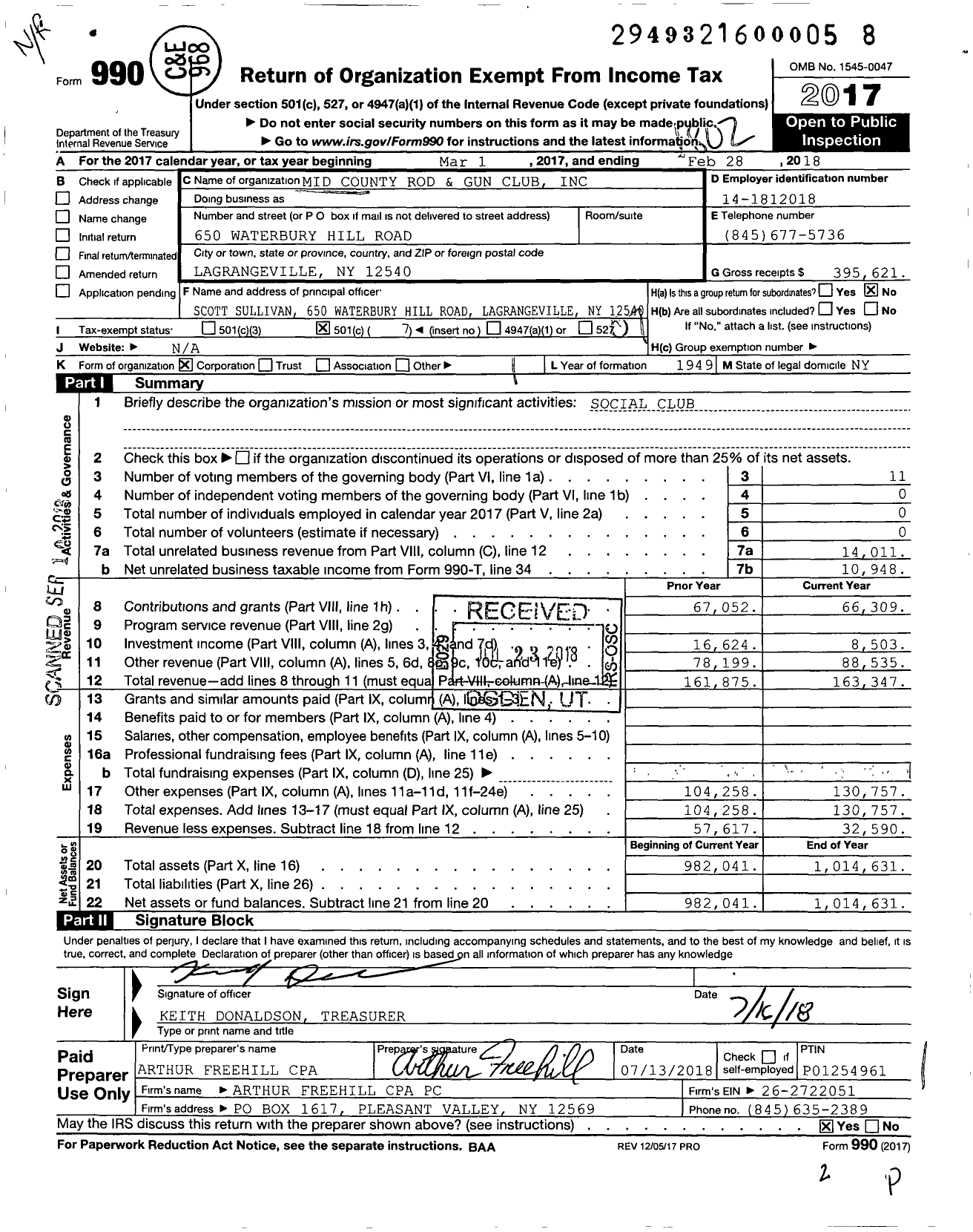 Image of first page of 2017 Form 990O for Mid County Rod and Gun Club