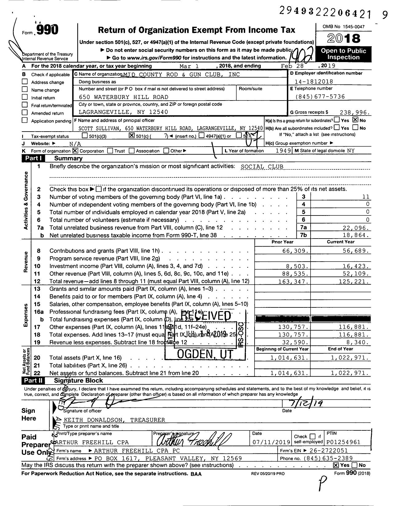 Image of first page of 2018 Form 990O for Mid County Rod and Gun Club