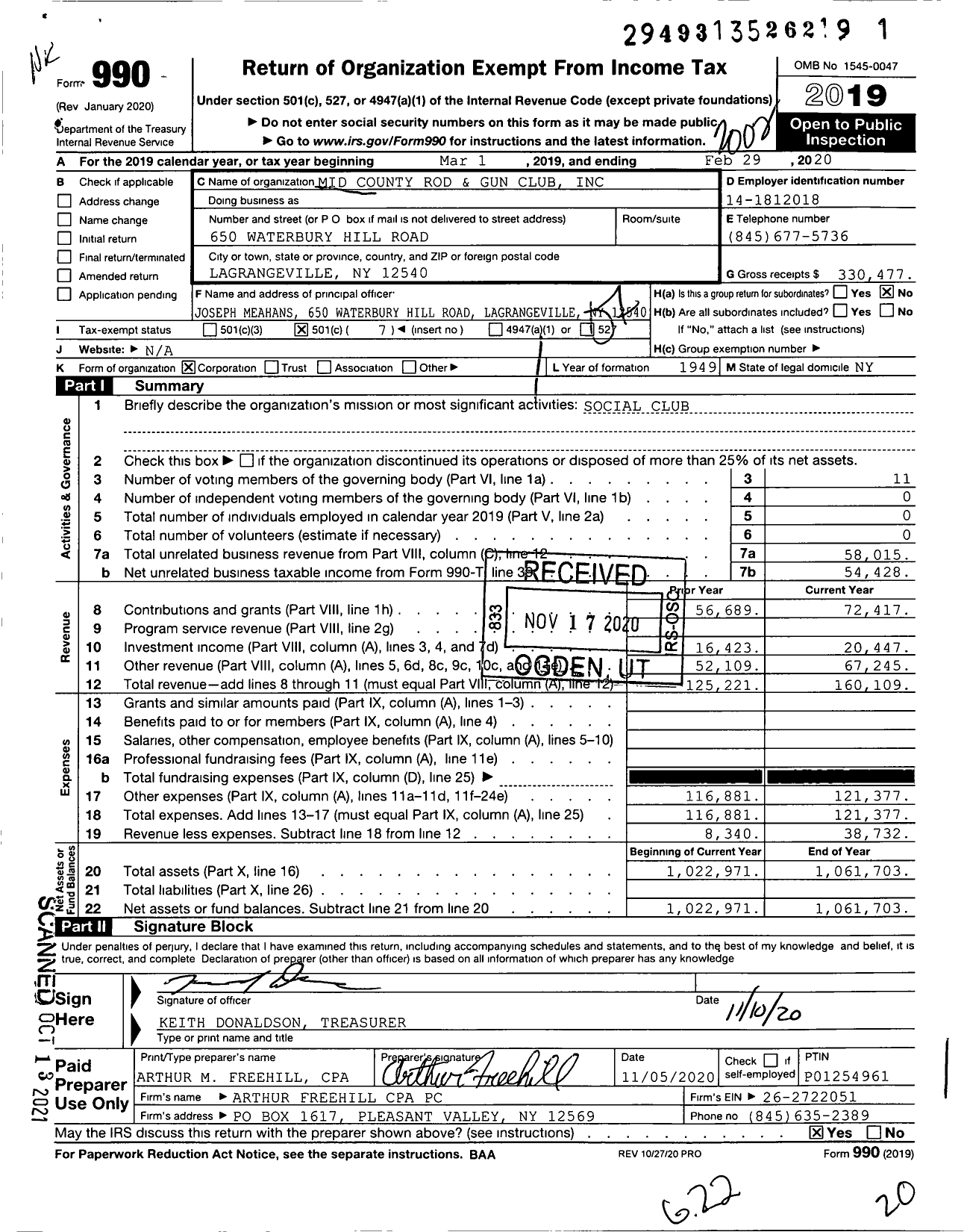 Image of first page of 2019 Form 990O for Mid County Rod and Gun Club