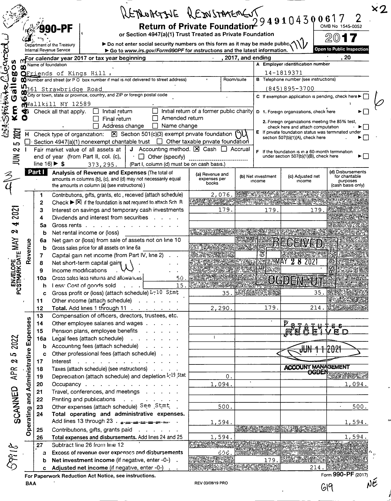 Image of first page of 2017 Form 990PF for Friends of Kings Hill