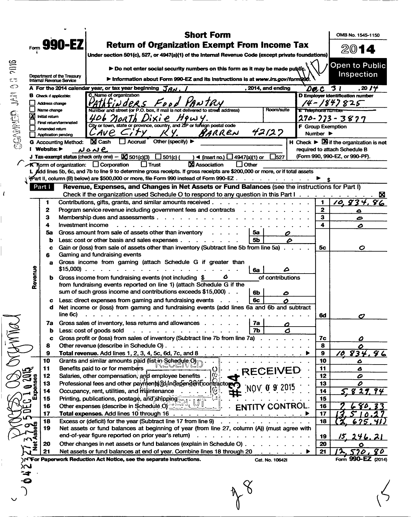 Image of first page of 2014 Form 990EZ for Pathfinders Food Pantry