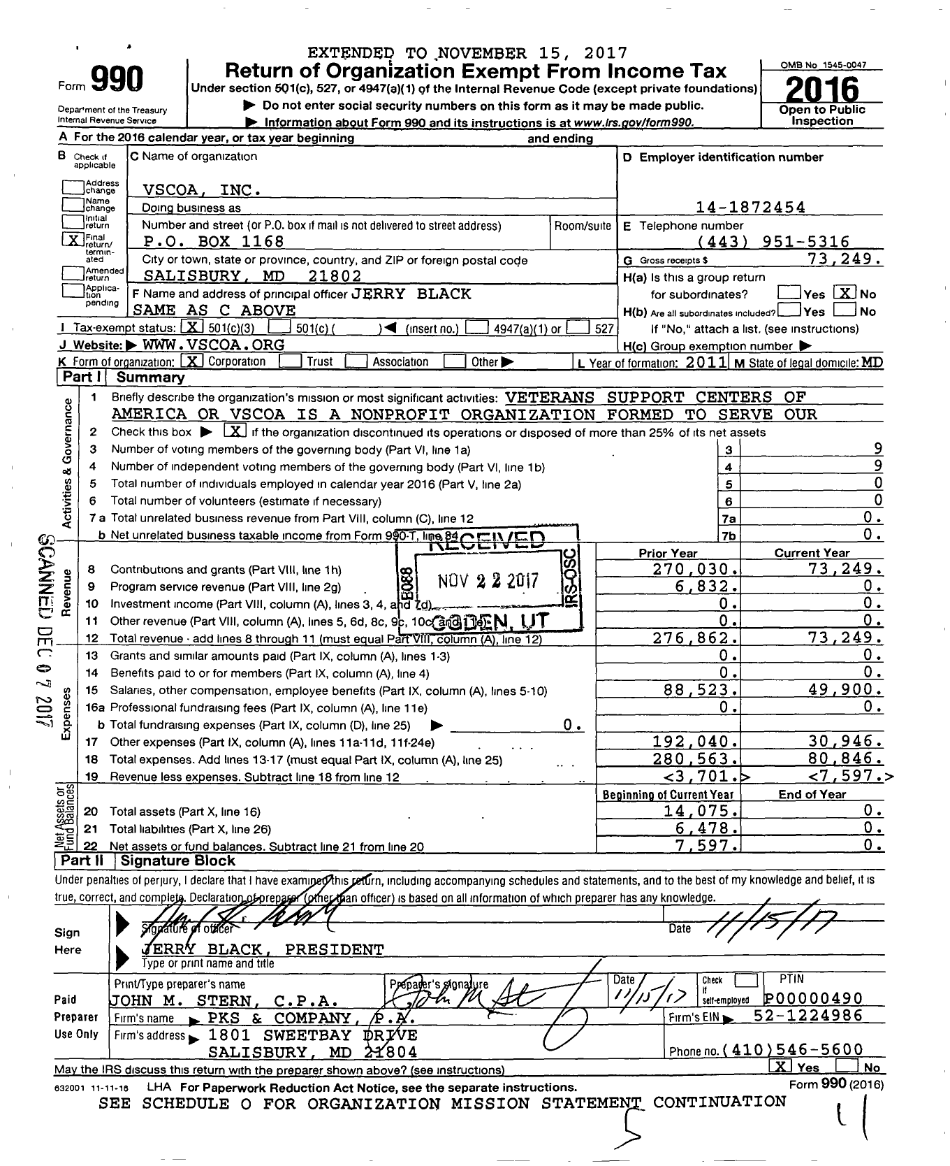 Image of first page of 2016 Form 990 for Vscoa