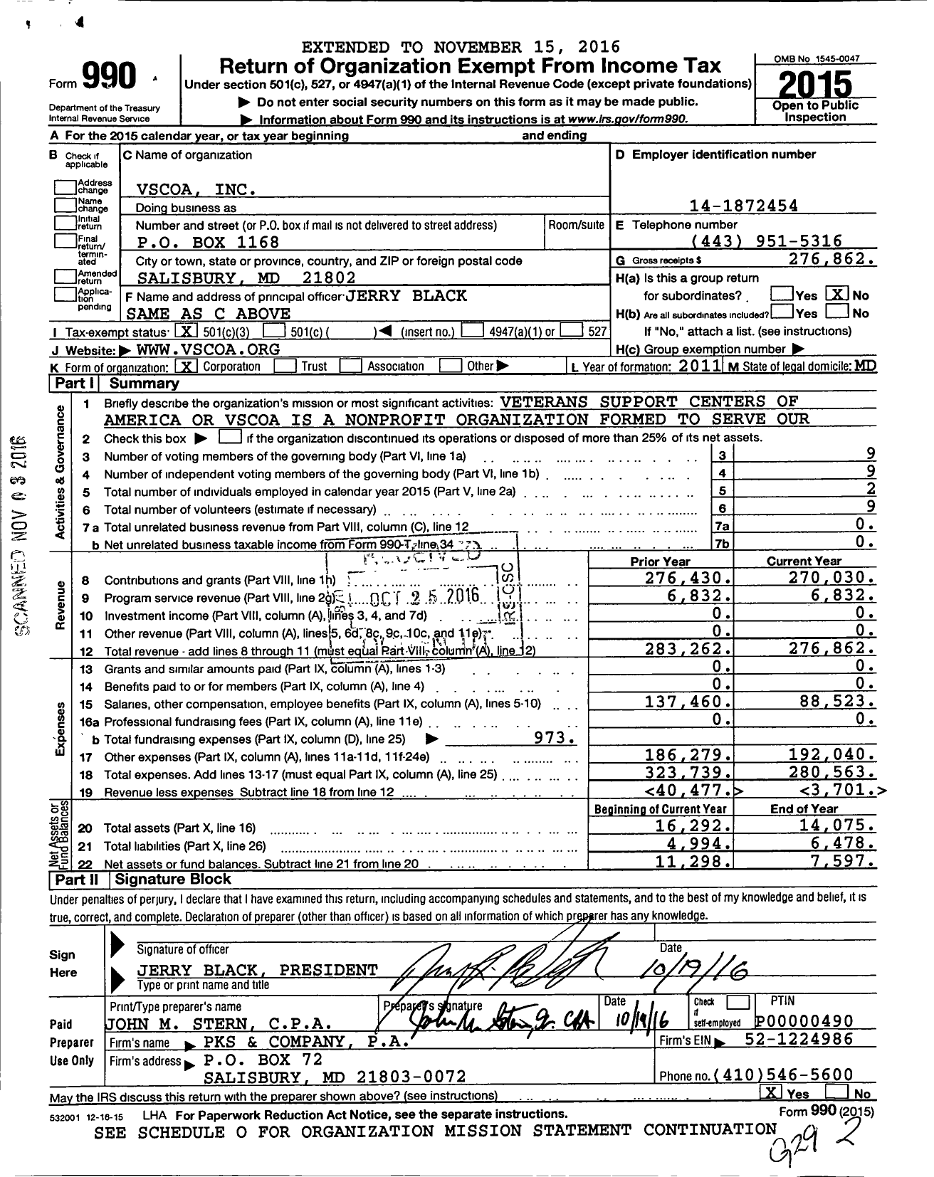 Image of first page of 2015 Form 990 for Vscoa