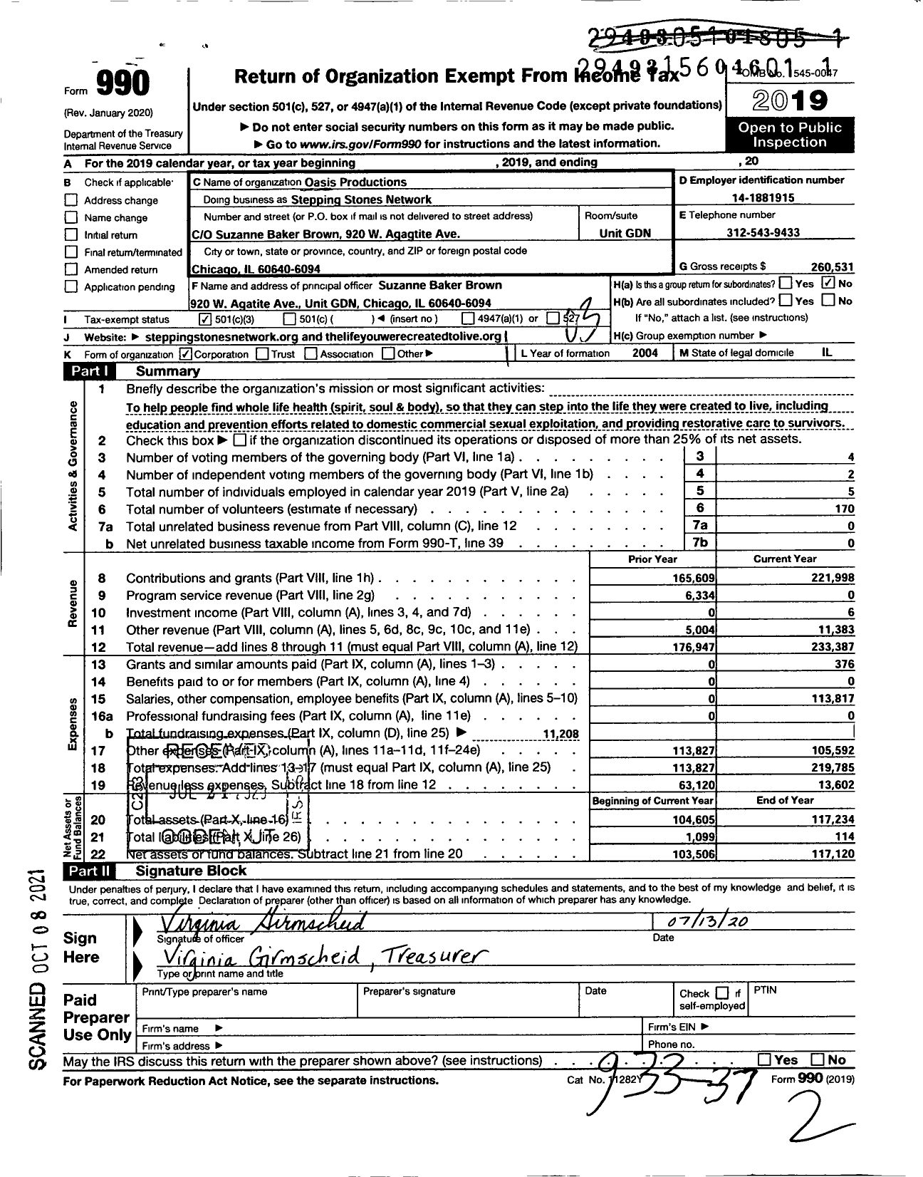 Image of first page of 2019 Form 990 for Stepping Stones Network