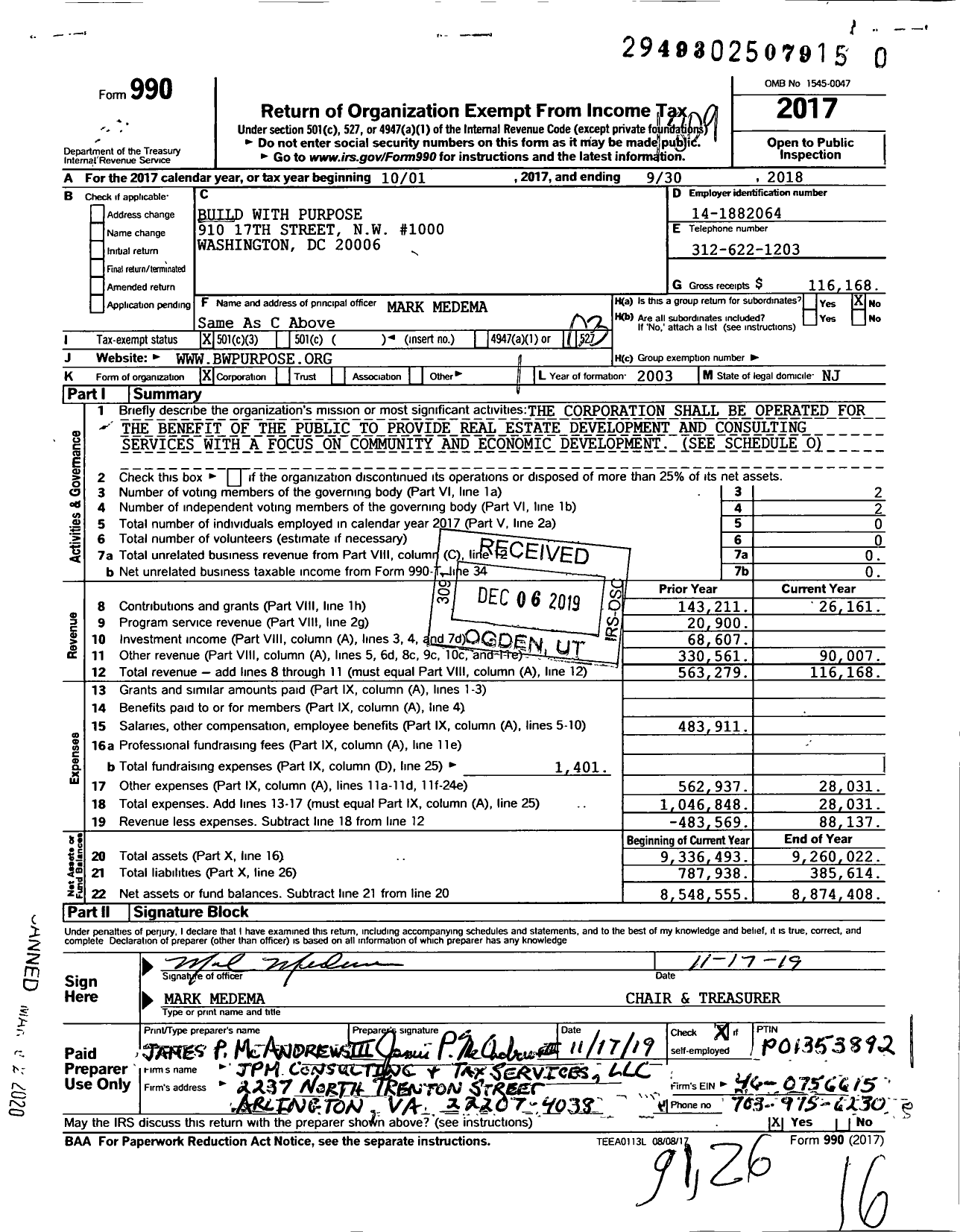 Image of first page of 2017 Form 990 for Build with Purpose
