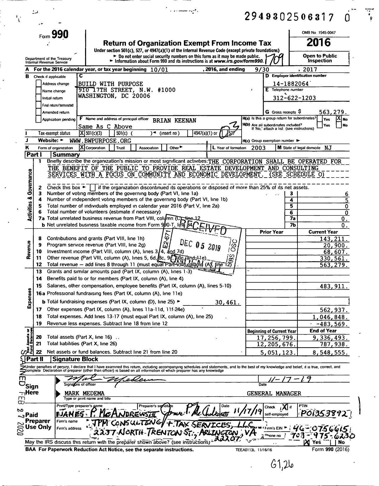 Image of first page of 2016 Form 990 for Build with Purpose