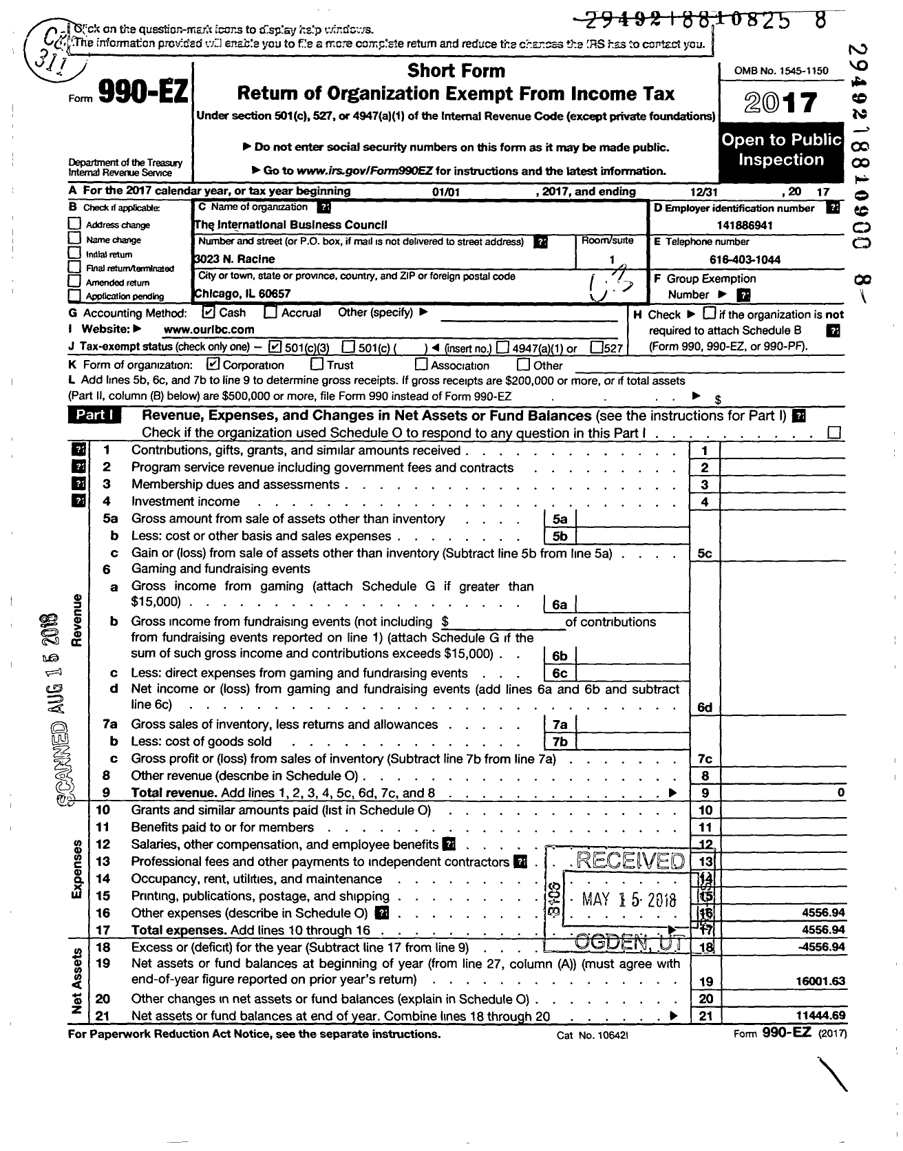 Image of first page of 2017 Form 990EZ for International Business Council