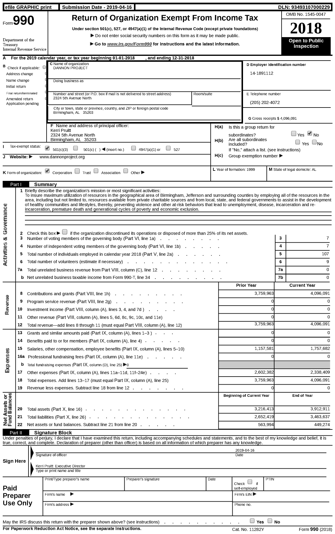 Image of first page of 2018 Form 990 for Dannon Project