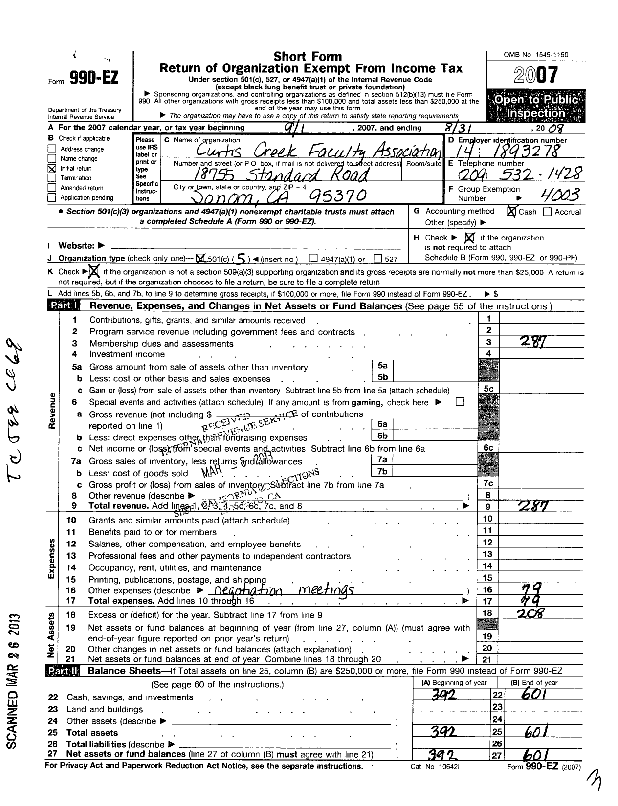 Image of first page of 2007 Form 990EO for California Teachers Association - Curtis Creek Faculty Association