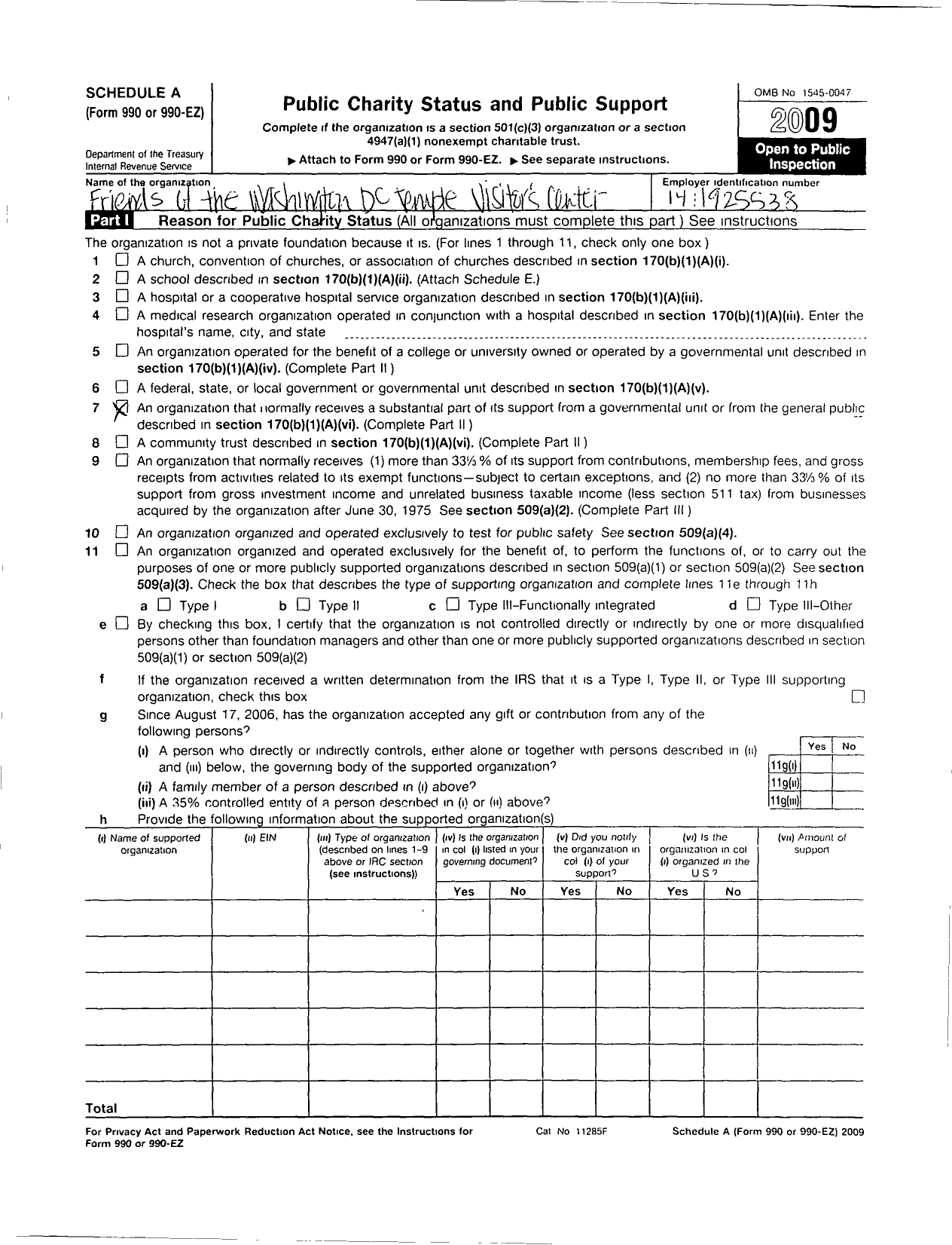 Image of first page of 2009 Form 990ER for Friends of the Washington DC Temple Visitors Center