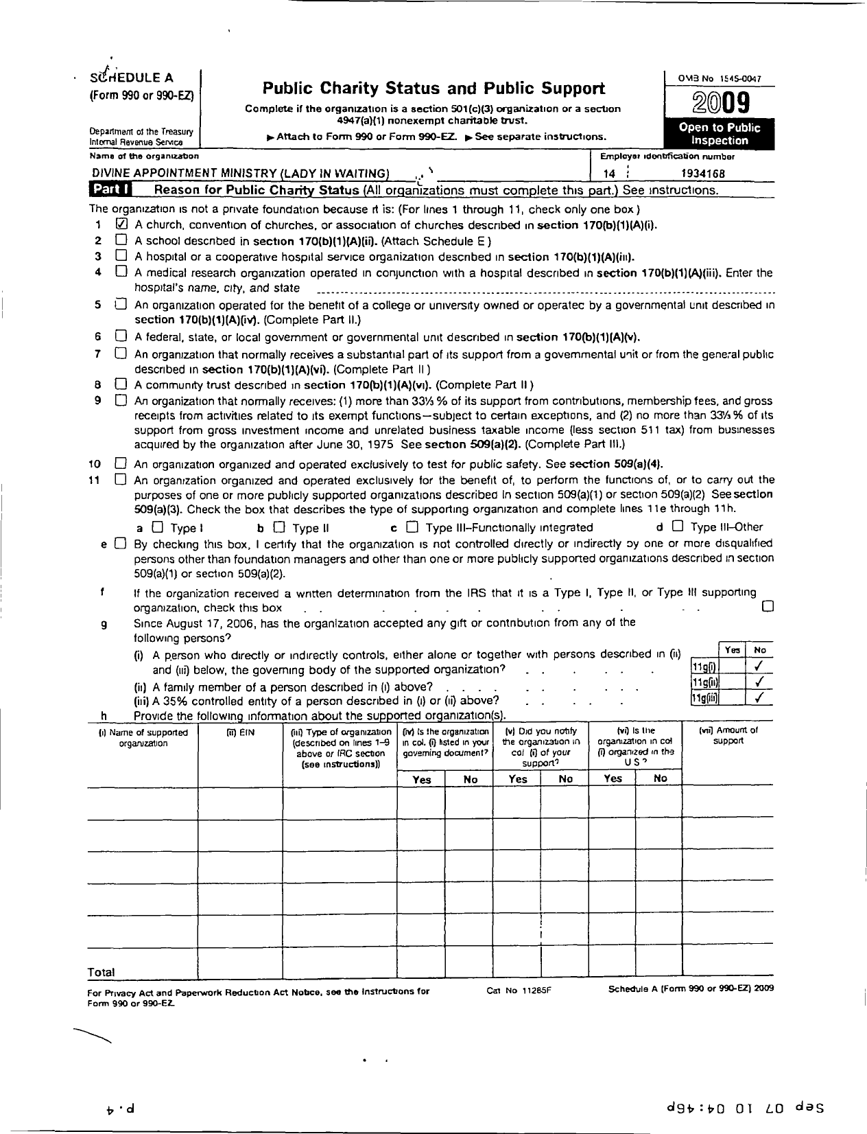 Image of first page of 2009 Form 990R for Divine Appointment Ministry / Lady in Waiting