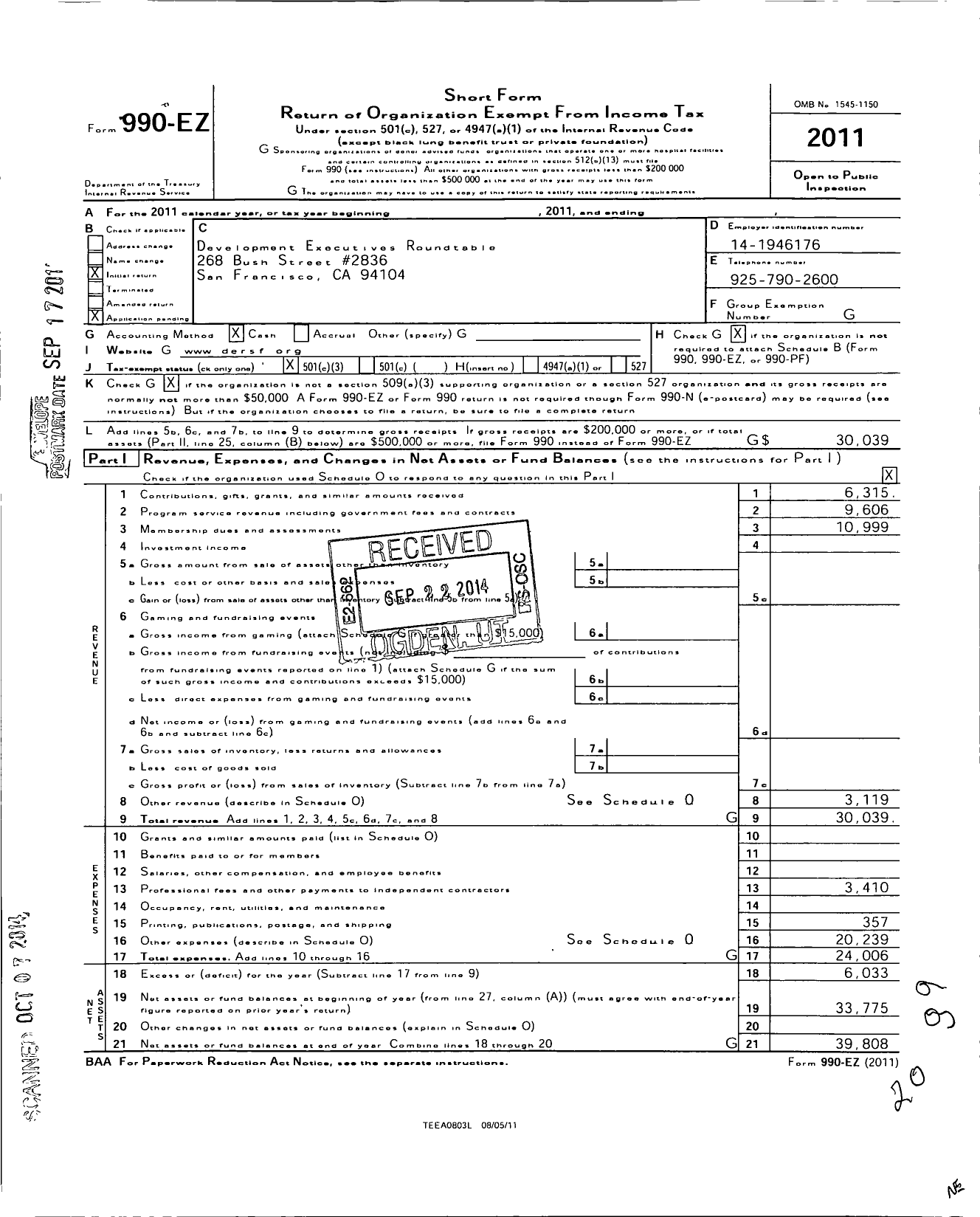 Image of first page of 2011 Form 990EZ for Development Executives Roundtable