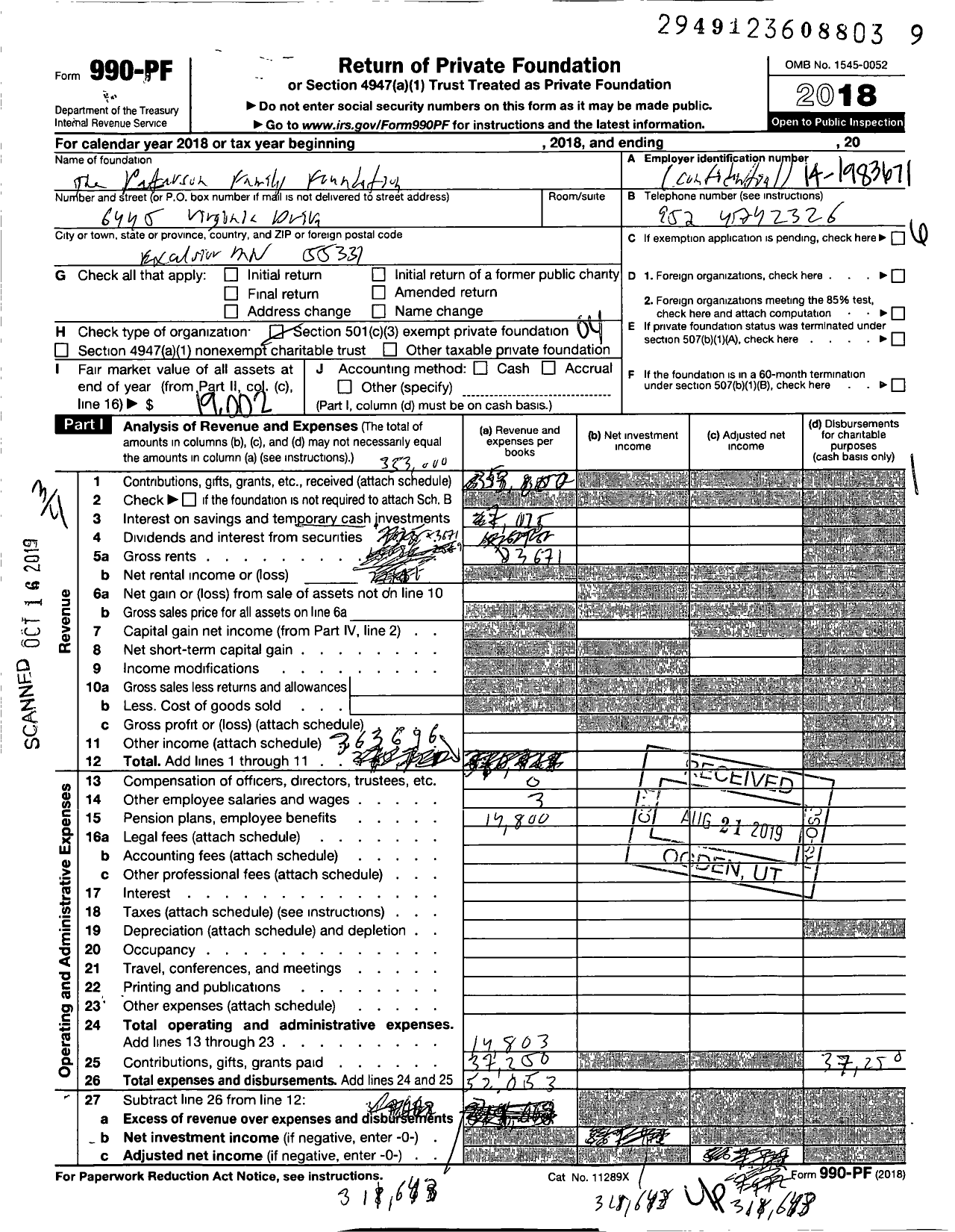 Image of first page of 2018 Form 990PF for The Peterson Family Foundation