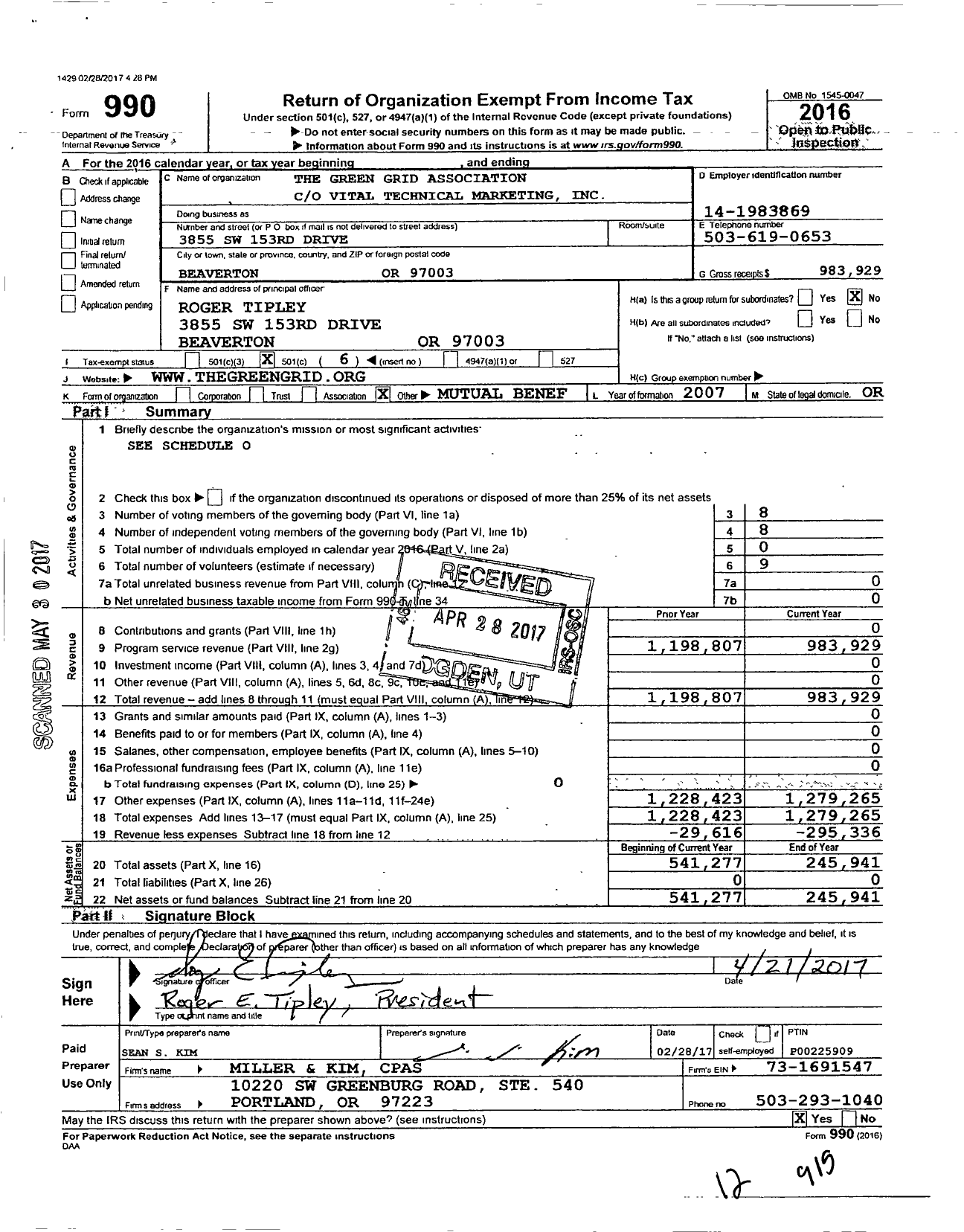 Image of first page of 2016 Form 990O for The Green Grid Association