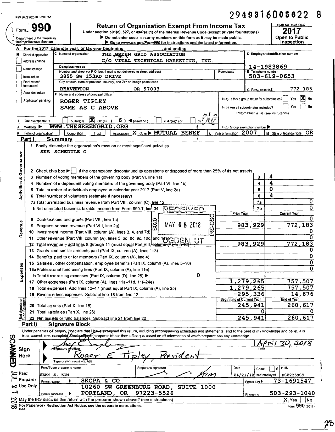 Image of first page of 2017 Form 990O for The Green Grid Association