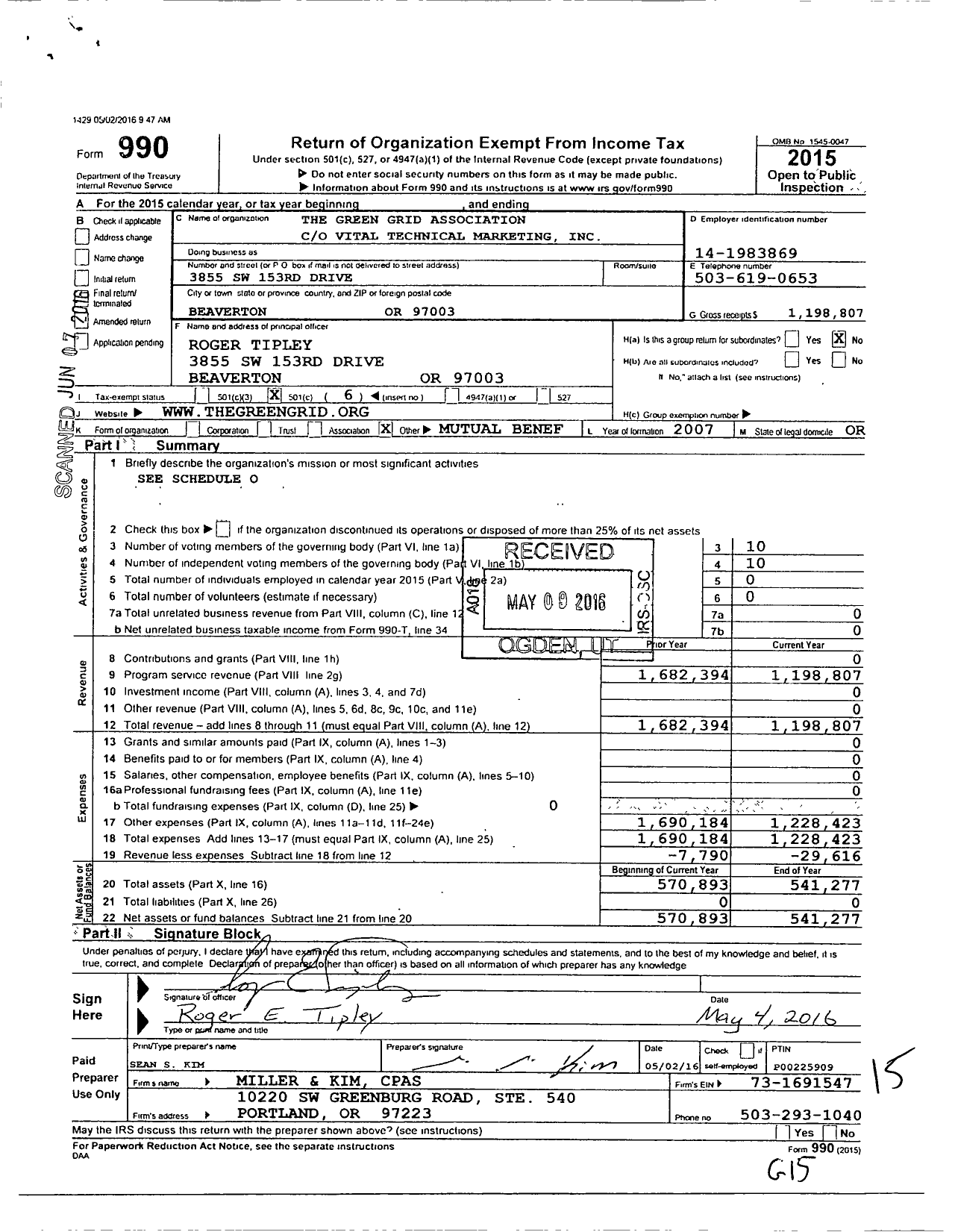 Image of first page of 2015 Form 990O for The Green Grid Association