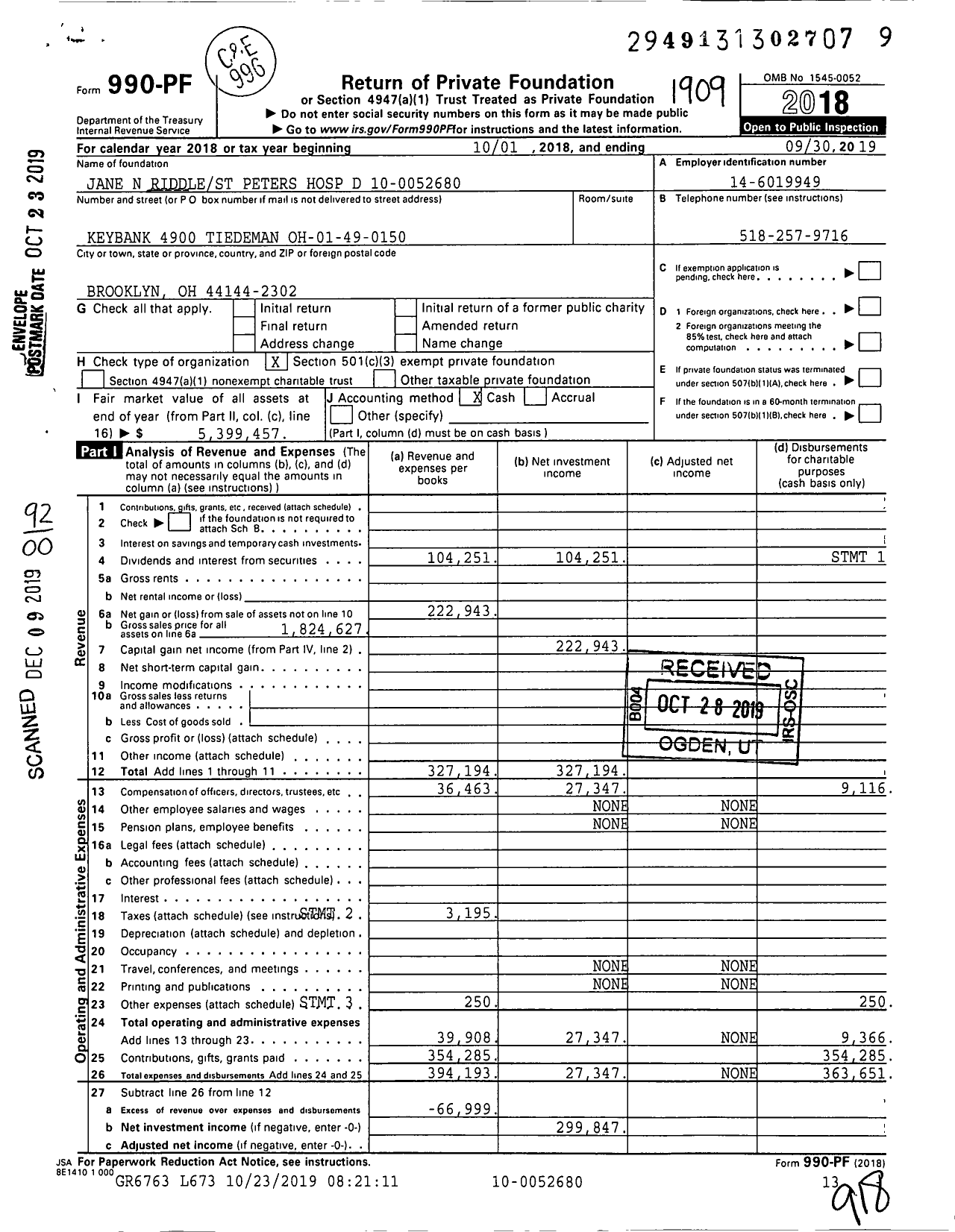 Image of first page of 2018 Form 990PF for Jane N Riddlest Peters Hospital D