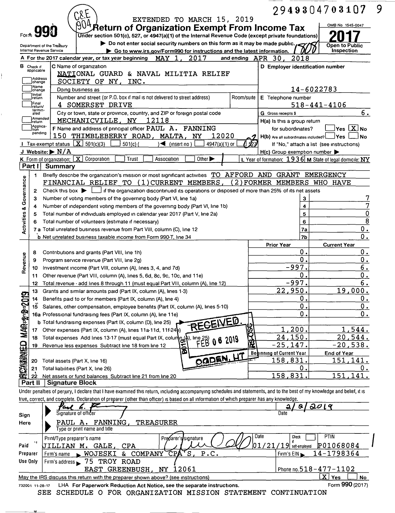 Image of first page of 2017 Form 990 for National Guard and Naval Militia Relief Society of Ny