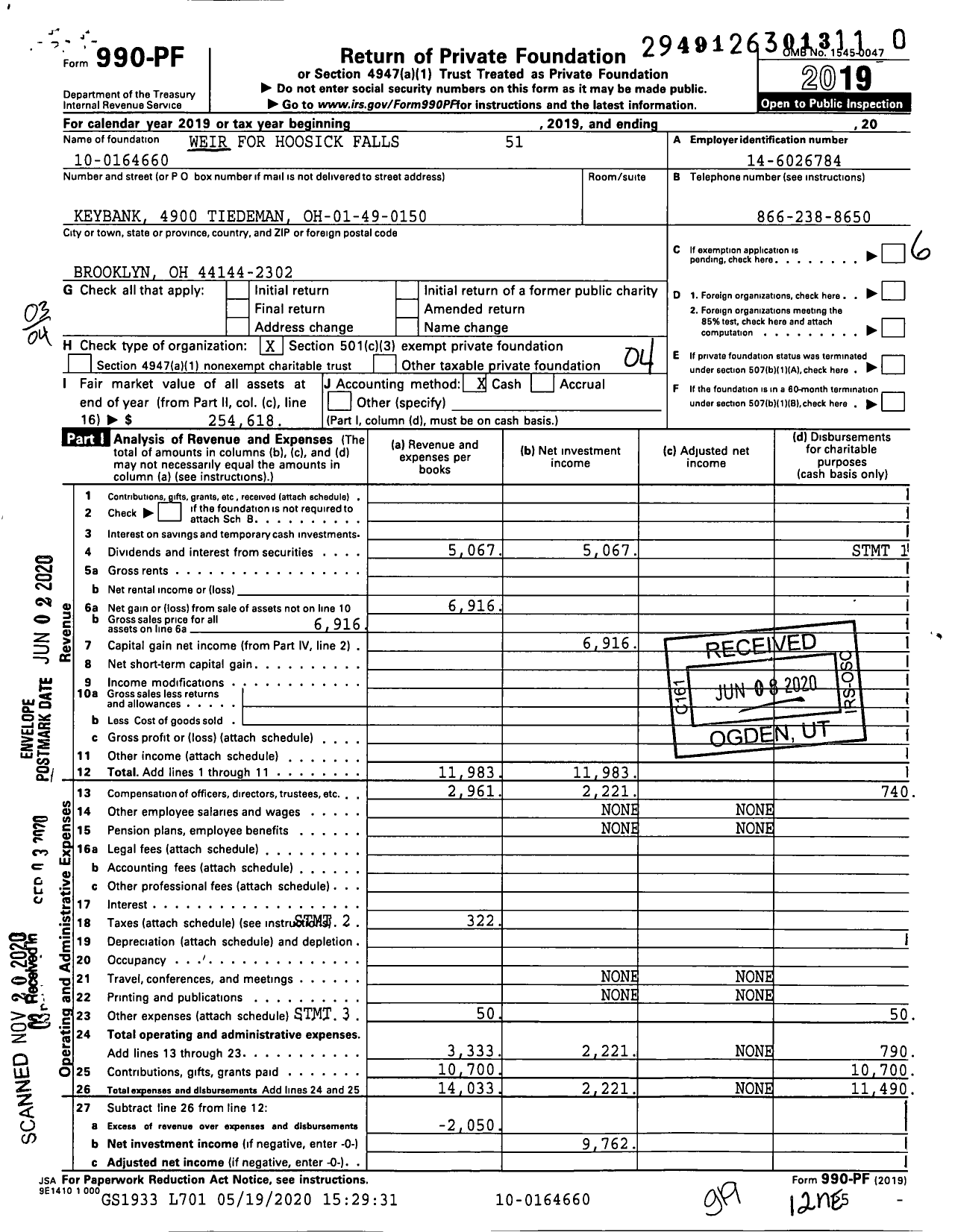 Image of first page of 2019 Form 990PF for Weir for Hoosick Falls 51