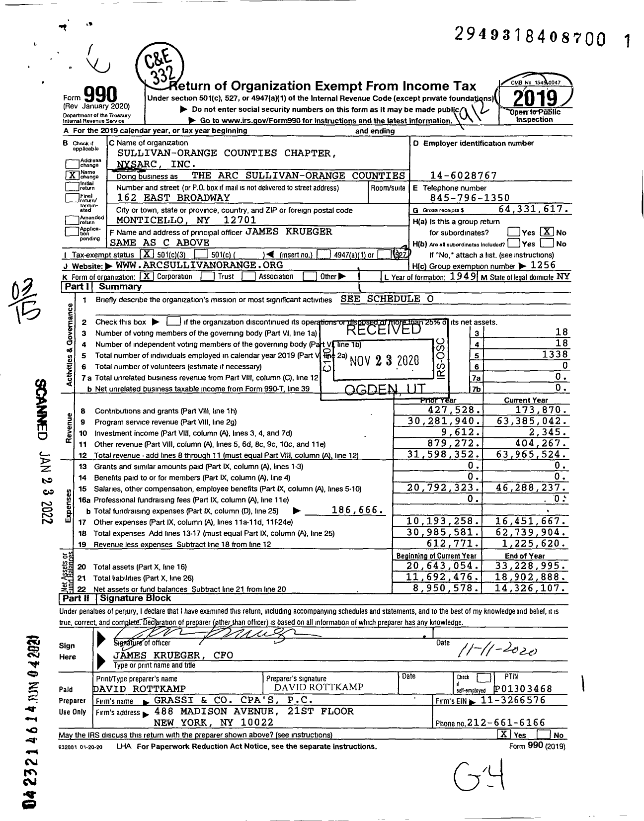 Image of first page of 2019 Form 990 for The Arc of Greater Hudson Valley