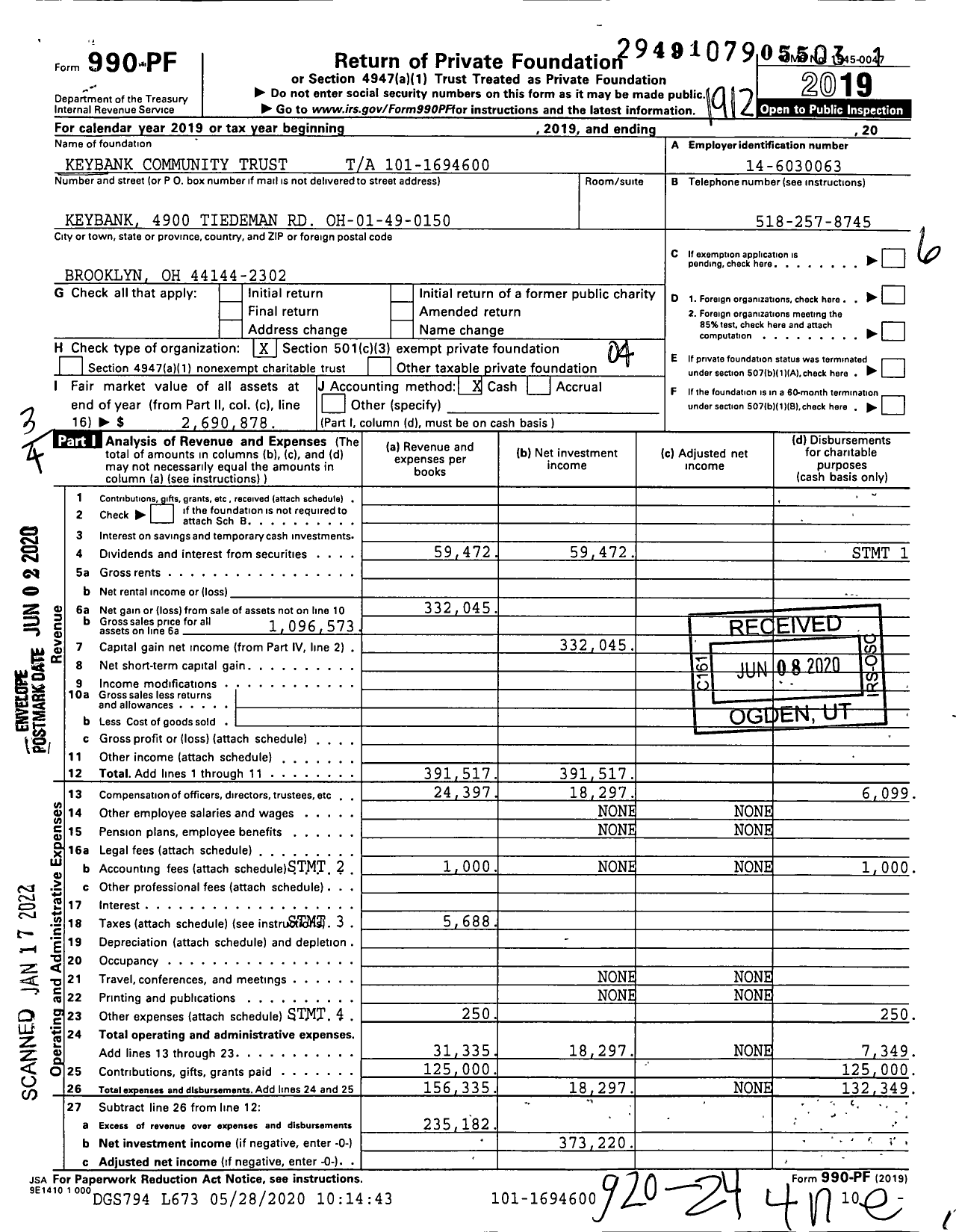 Image of first page of 2019 Form 990PF for Keybank Community Trust Ta