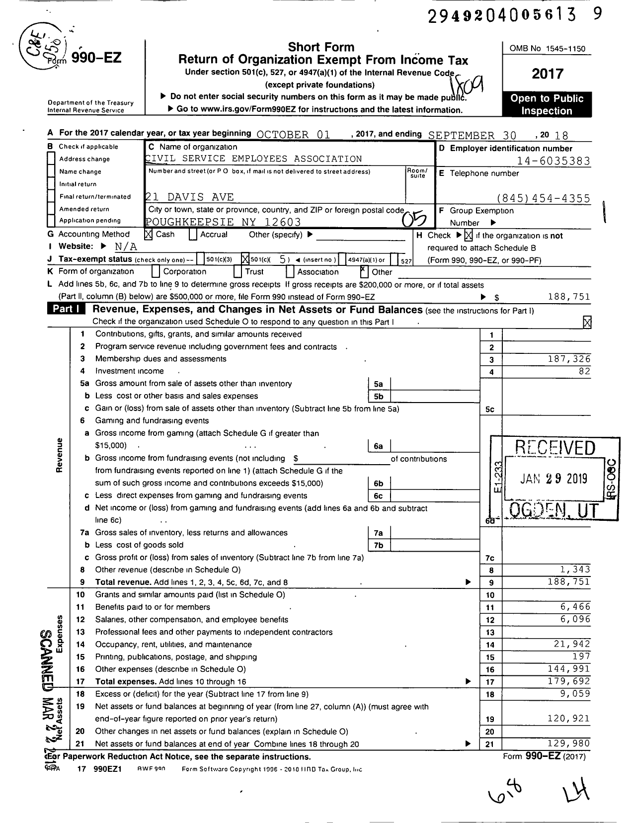 Image of first page of 2017 Form 990EO for Civil Service Employees Association