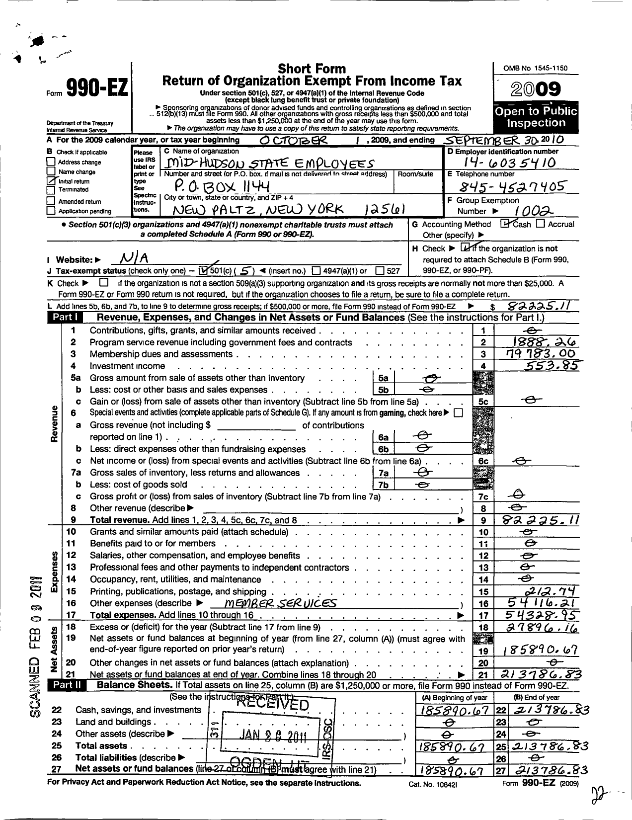 Image of first page of 2009 Form 990EO for Civil Service Employees Association - 009 Csea Local Mid Hudson St Employ
