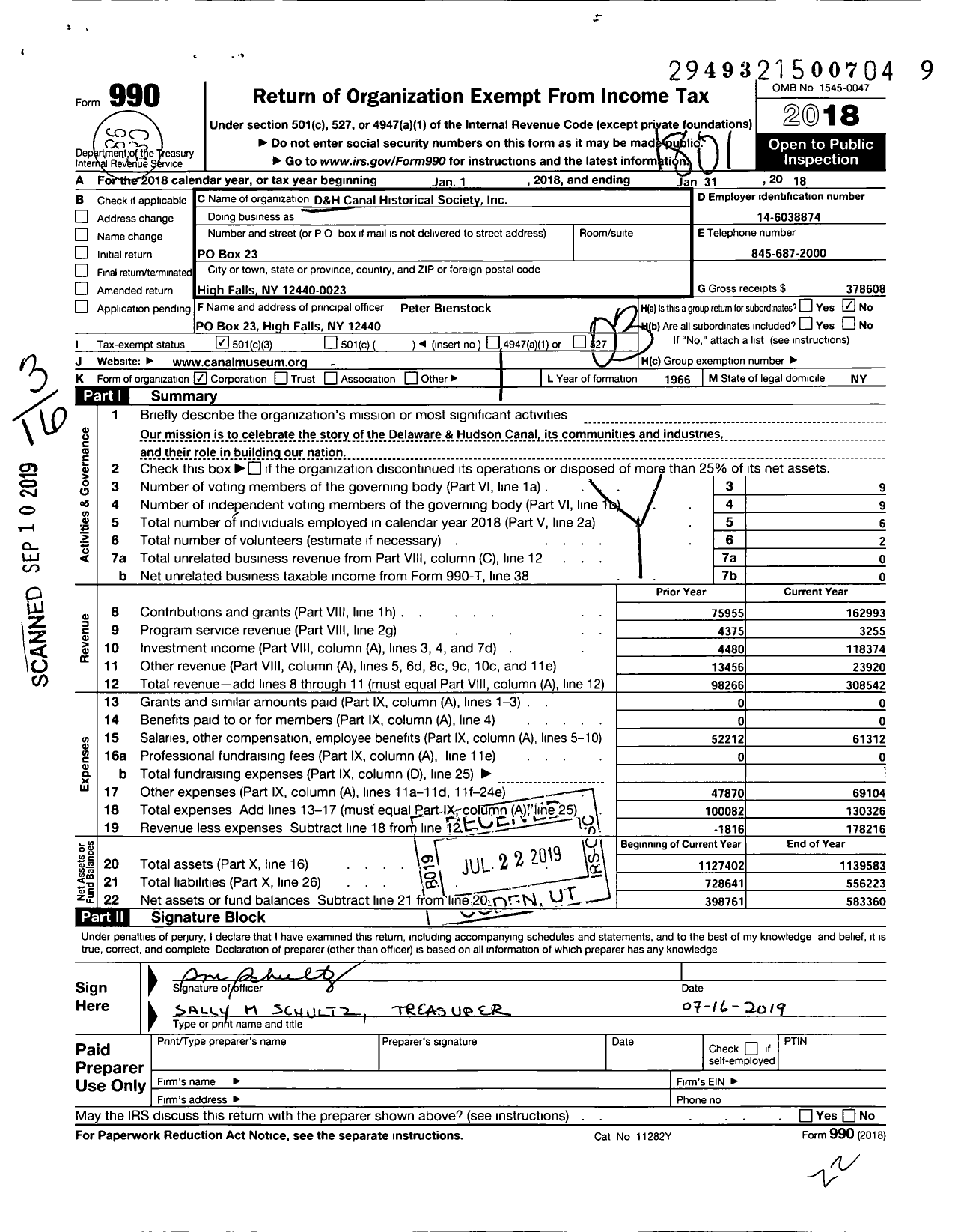 Image of first page of 2017 Form 990 for D&H Canal Historical Society