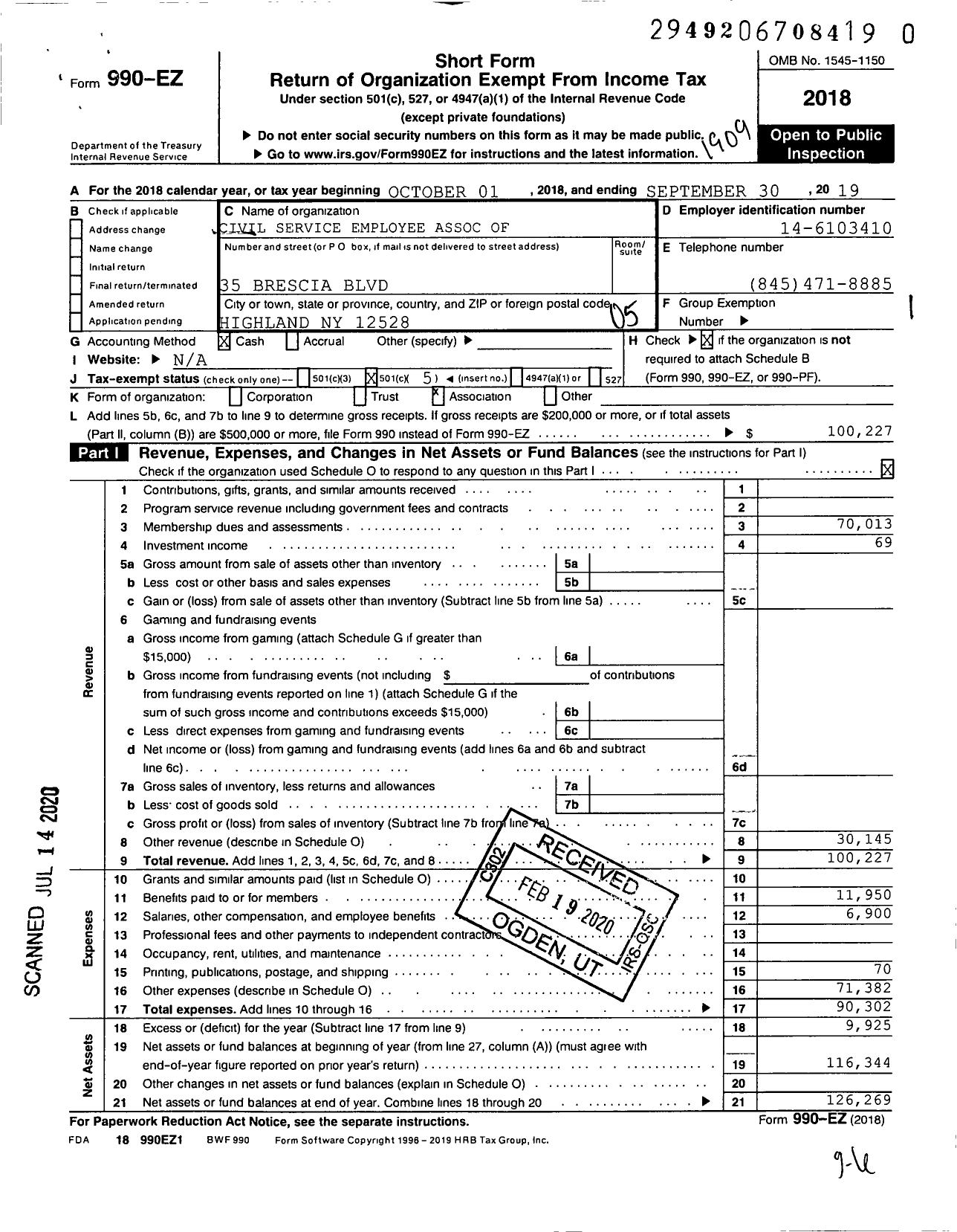 Image of first page of 2018 Form 990EO for Civil Service Employees Association - 0814-665000 Dutchess Co Unit