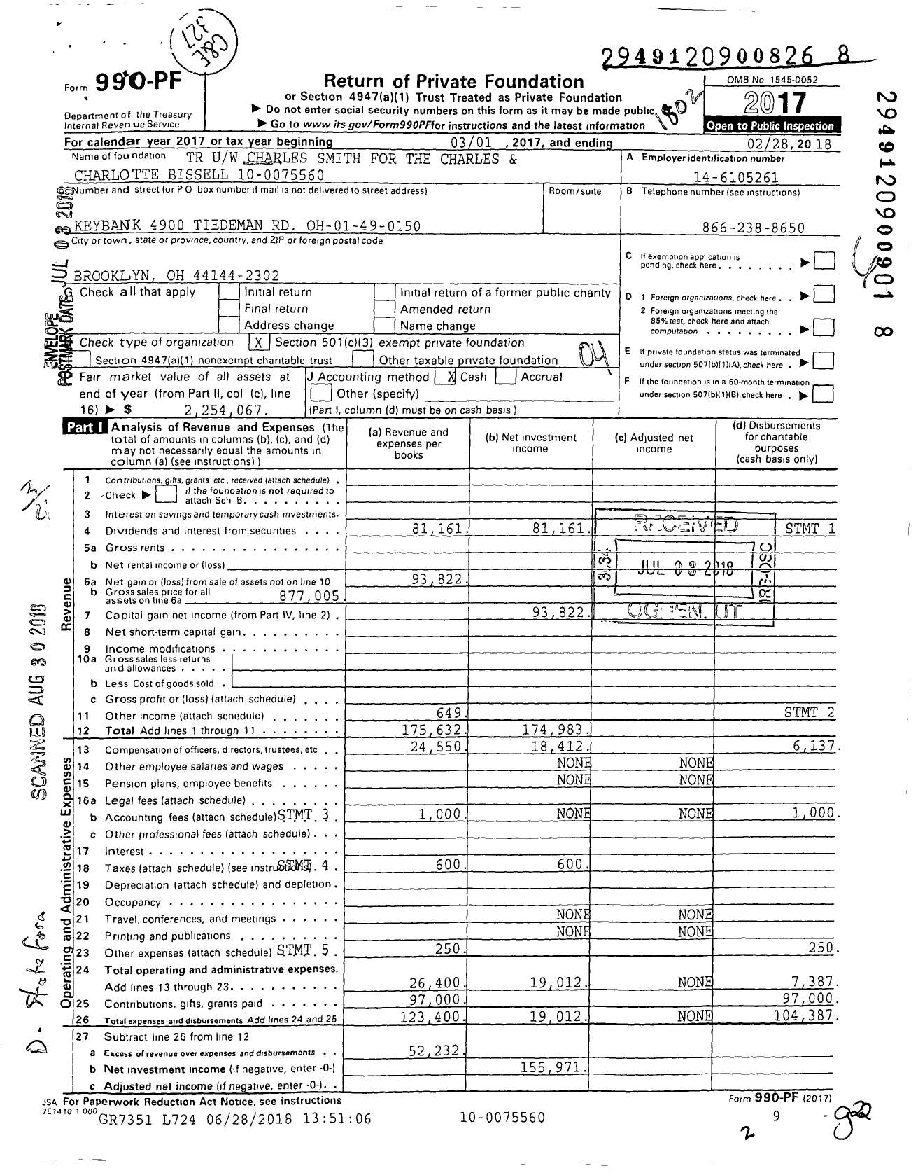 Image of first page of 2017 Form 990PF for TR Uw Charles Smith for the Charles