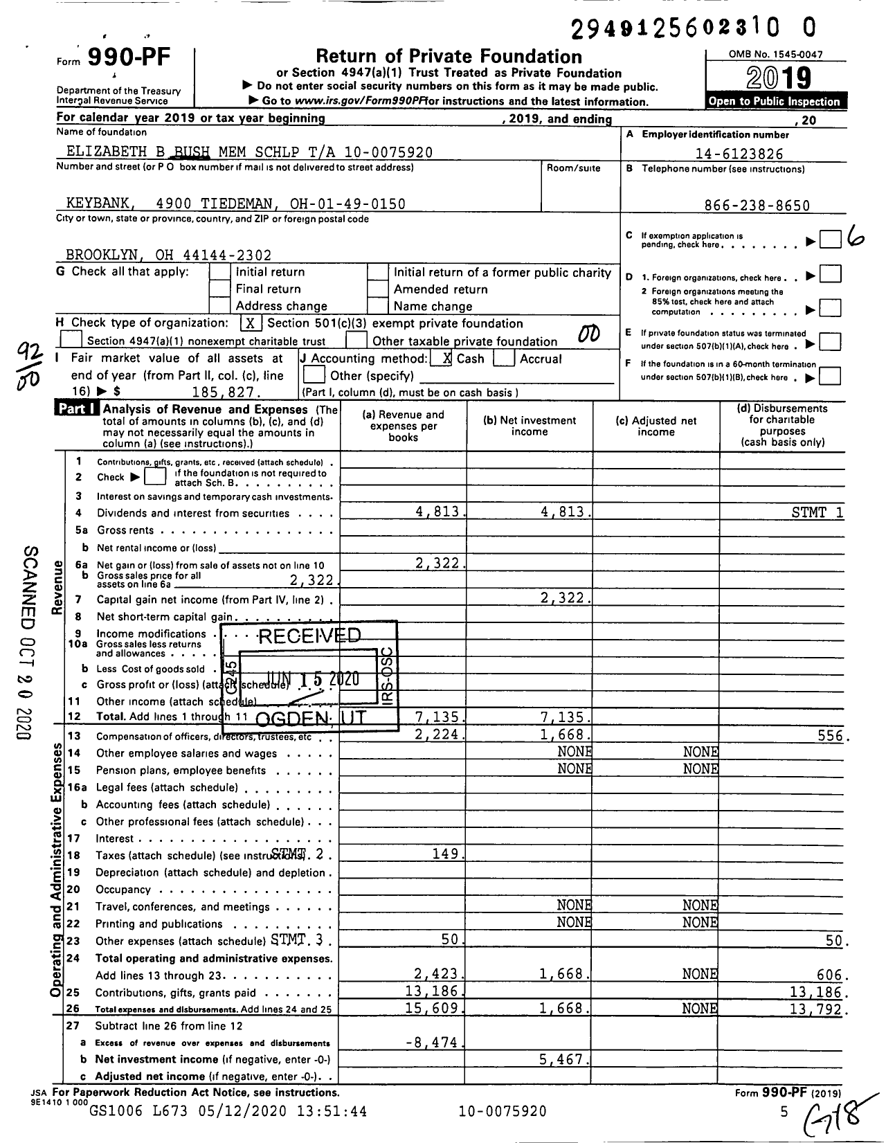 Image of first page of 2019 Form 990PR for Elizabeth B Bush Mem SCHLP Ta