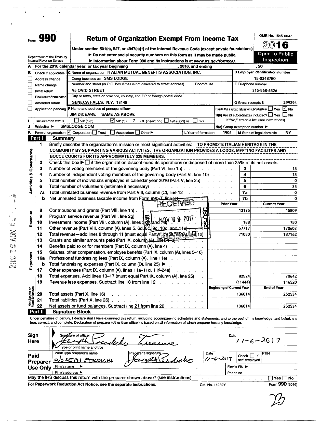 Image of first page of 2016 Form 990O for SMS