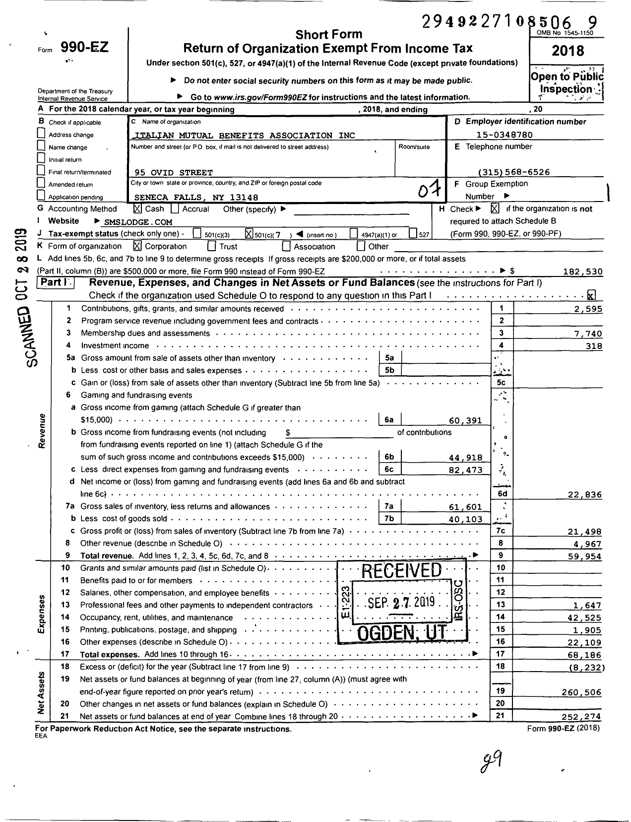 Image of first page of 2018 Form 990EO for SMS