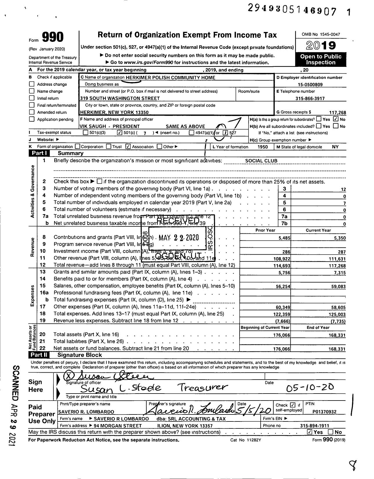 Image of first page of 2019 Form 990O for Polish Community Home